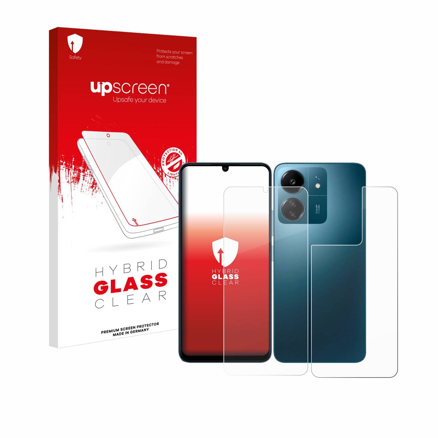 upscreen Hybrid Glas Schutz-Folie für Xiaomi Redmi 13C (Display+Rückseite)