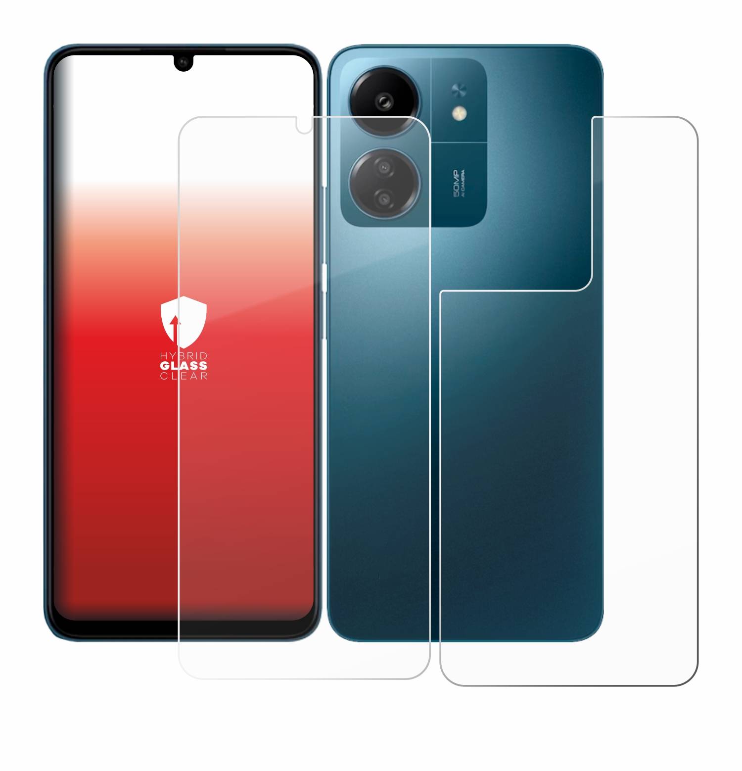 upscreen Hybrid Glas Schutz-Folie für Xiaomi Redmi 13C (Display+Rückseite)