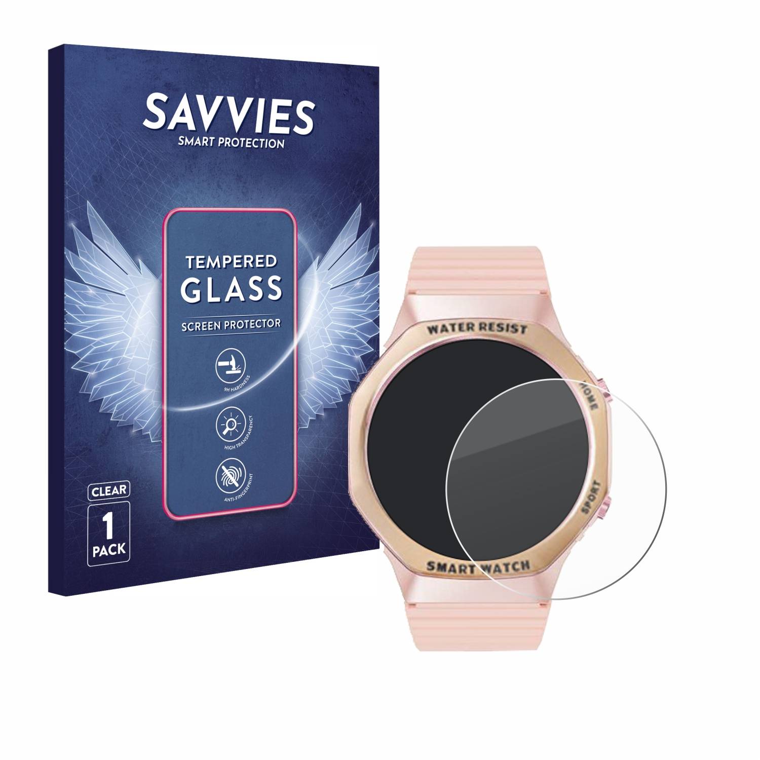 Savvies Clear Schutzglas für Mutoy Smartwatch 1.32 (rund)