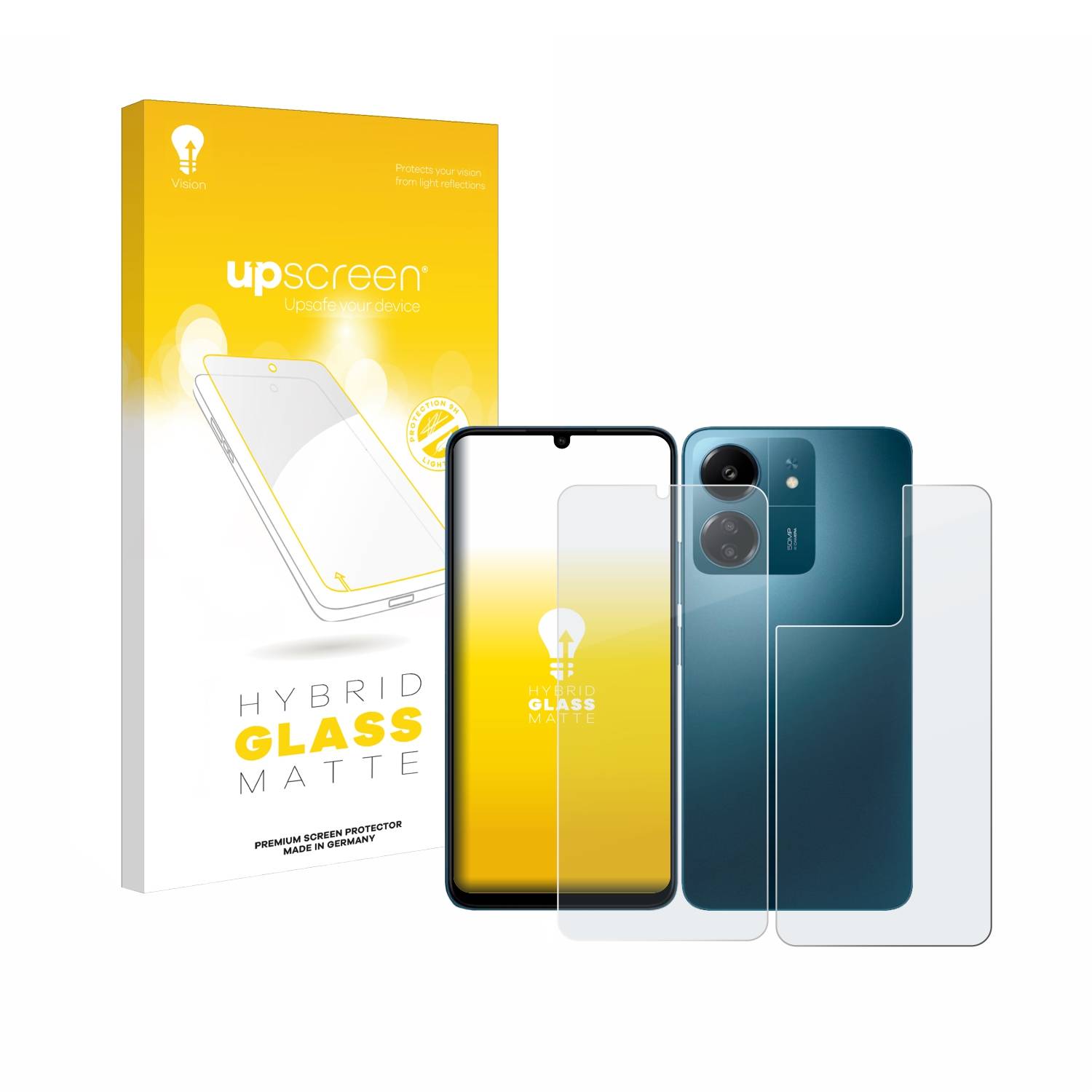 upscreen Hybrid Glas Matt Panzer-Folie für Xiaomi Redmi 13C (Display+Rückseite)