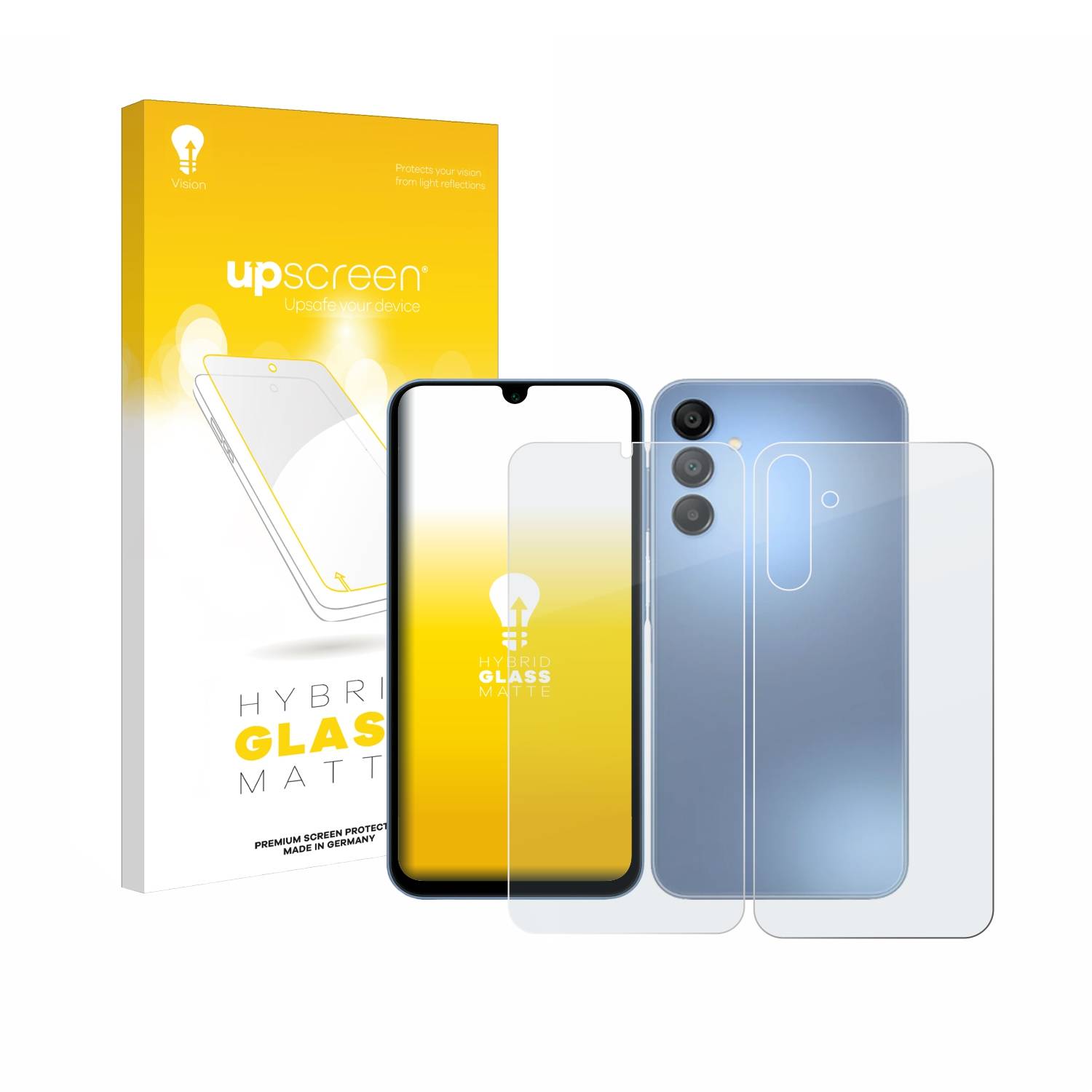 upscreen Hybrid Glas Matt Panzer-Folie für Samsung Galaxy A15 (Display+Rückseite)
