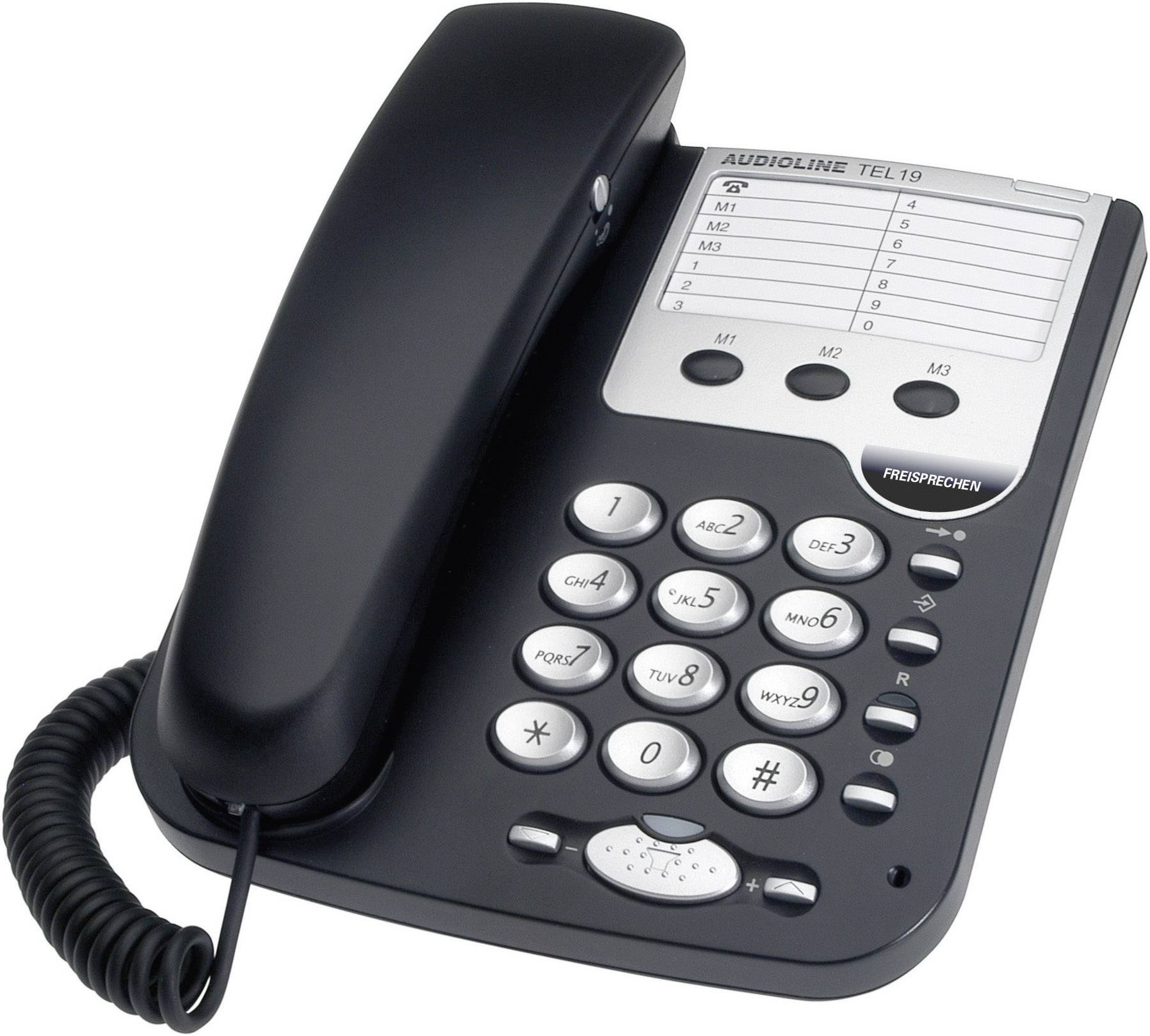 Audioline TEL 19 Schnurgebundenes Telefon, analog Freisprechen kein Display Schwarz, Silber