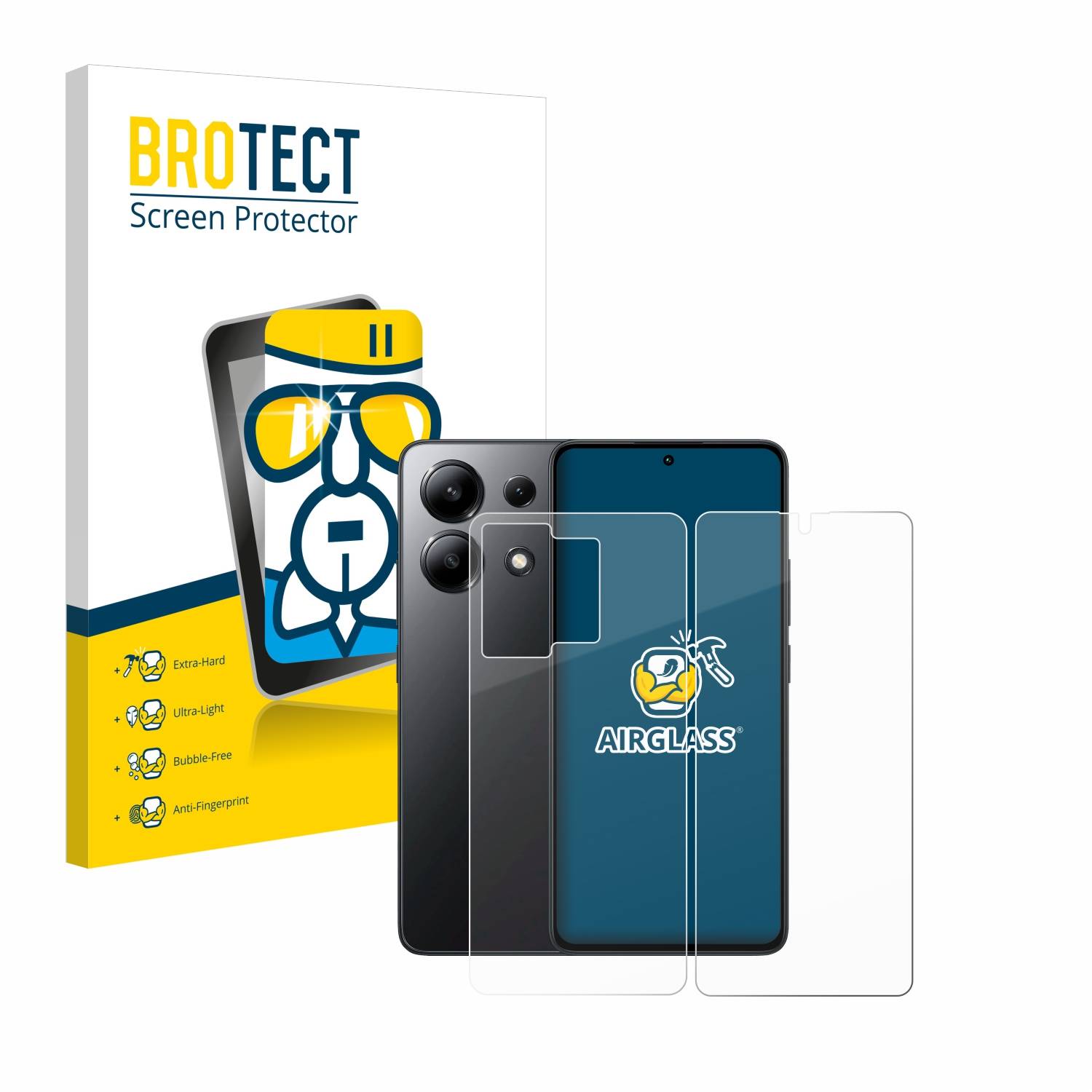 BROTECT AirGlass Glas Panzer-Folie für Xiaomi Redmi Note 13 4G (Display+Rückseite) - Schutzglas