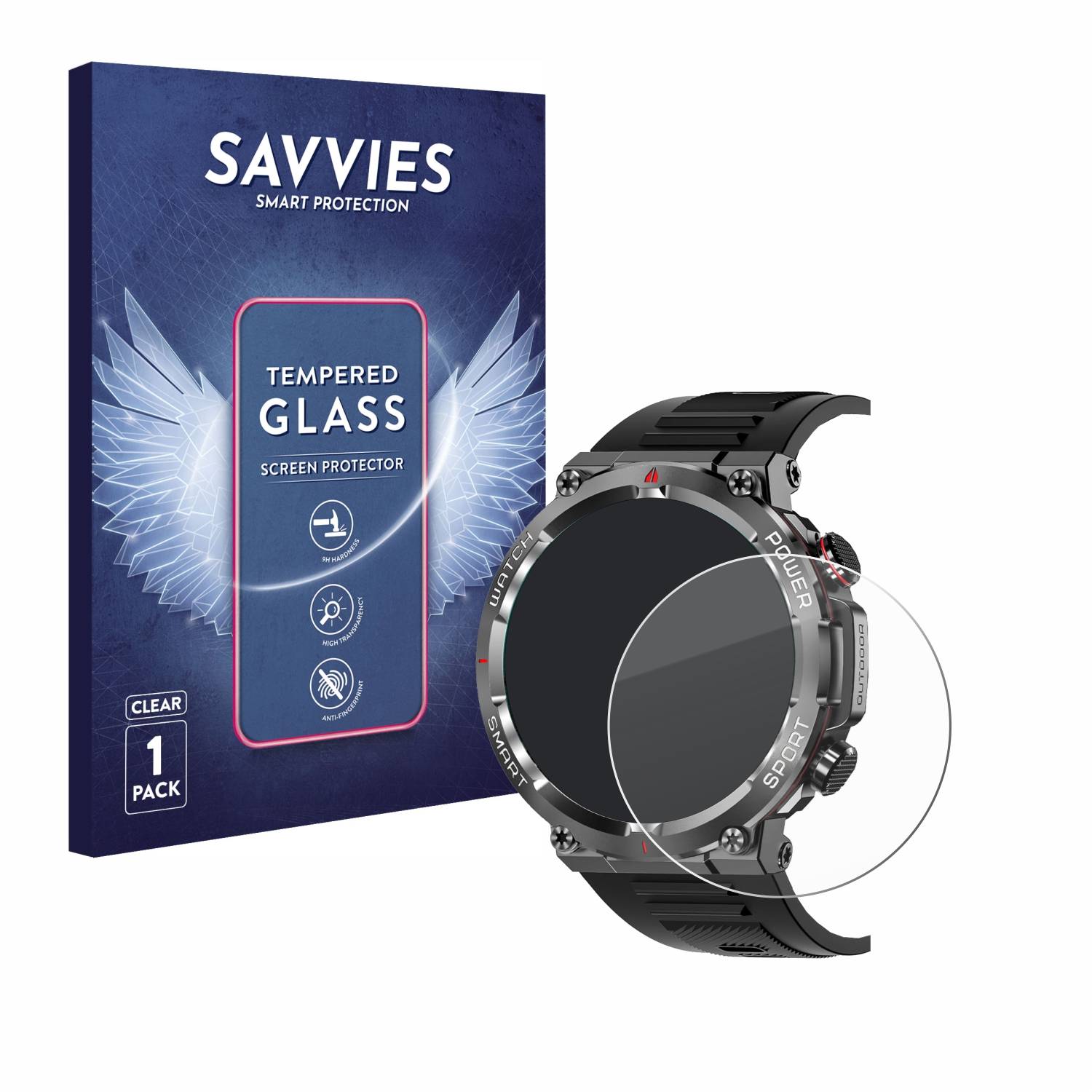 Savvies Schutzglas für Iowodo W50 1.39" Echtglas 9H-Härte klar
