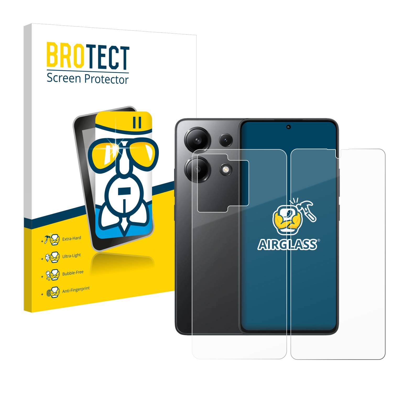 BROTECT AirGlass Glas Panzer-Folie für Xiaomi Redmi Note 13 (Display+Rückseite) - Schutzglas