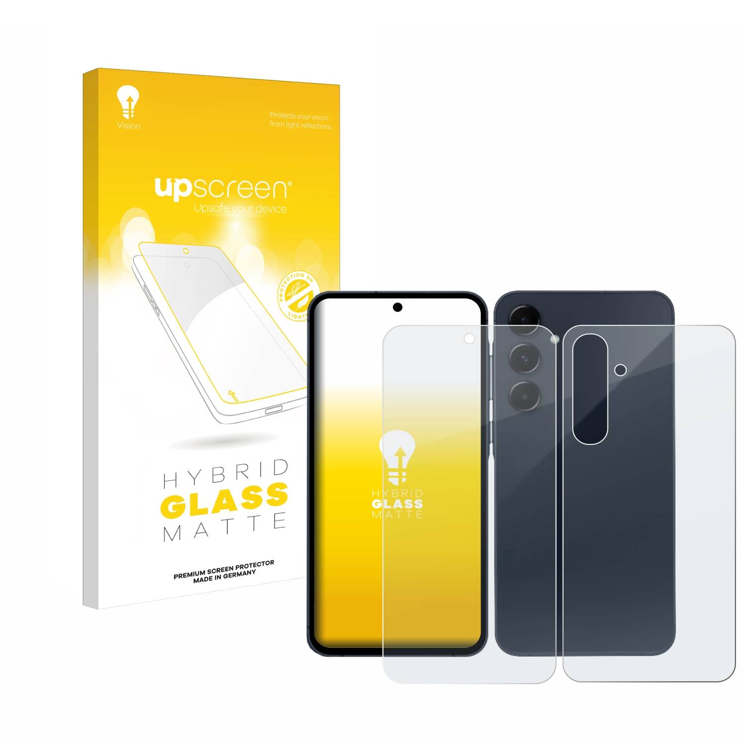 upscreen Hybrid Glas Matt Schutz-Folie für Samsung Galaxy A55 5G (Display+Rückseite)