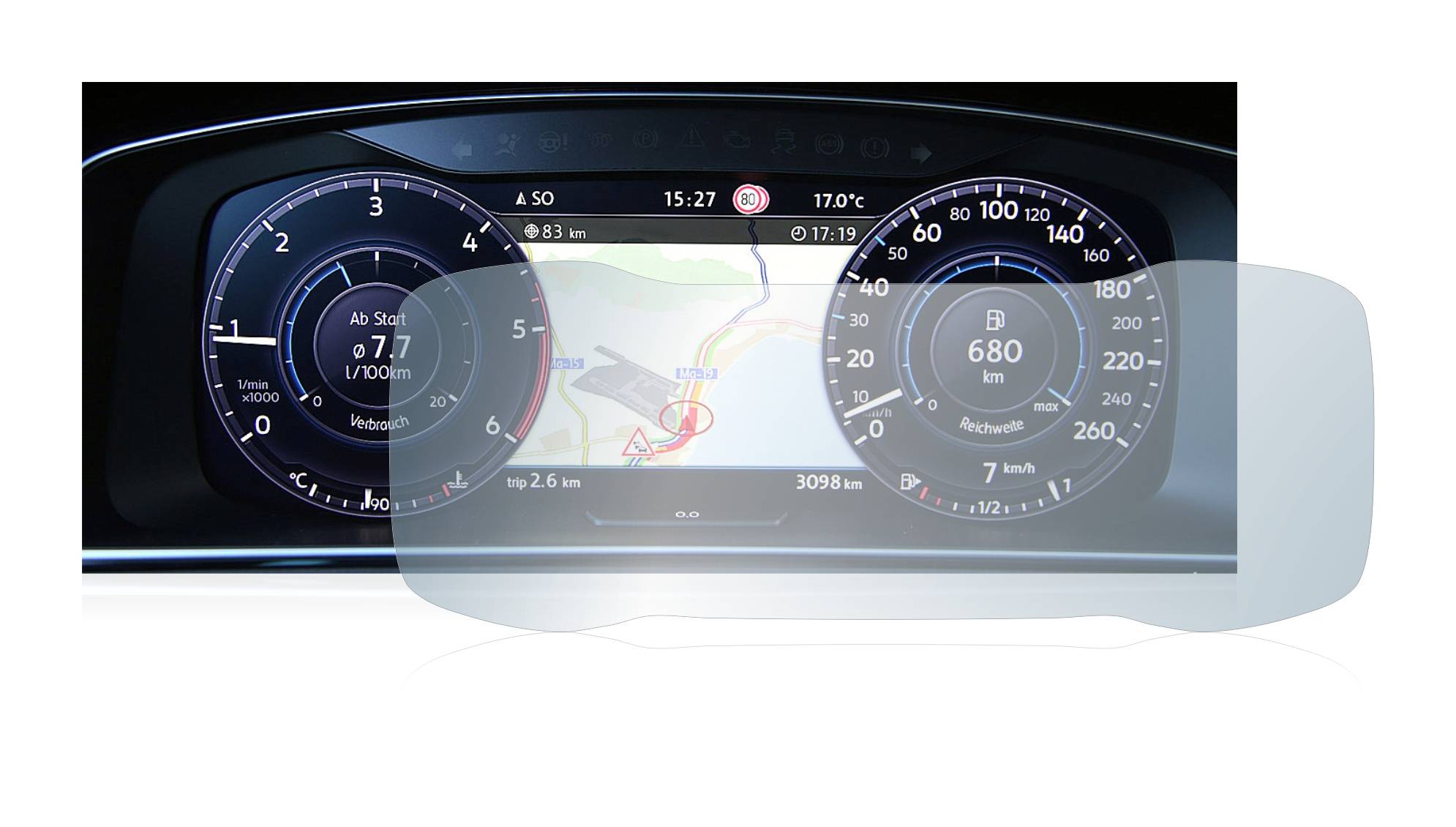 upscreen Reflection Shield Matt Schutzfolie für Volkswagen Golf 7 Facelift (2016-2019) Active Info Display 12.3
