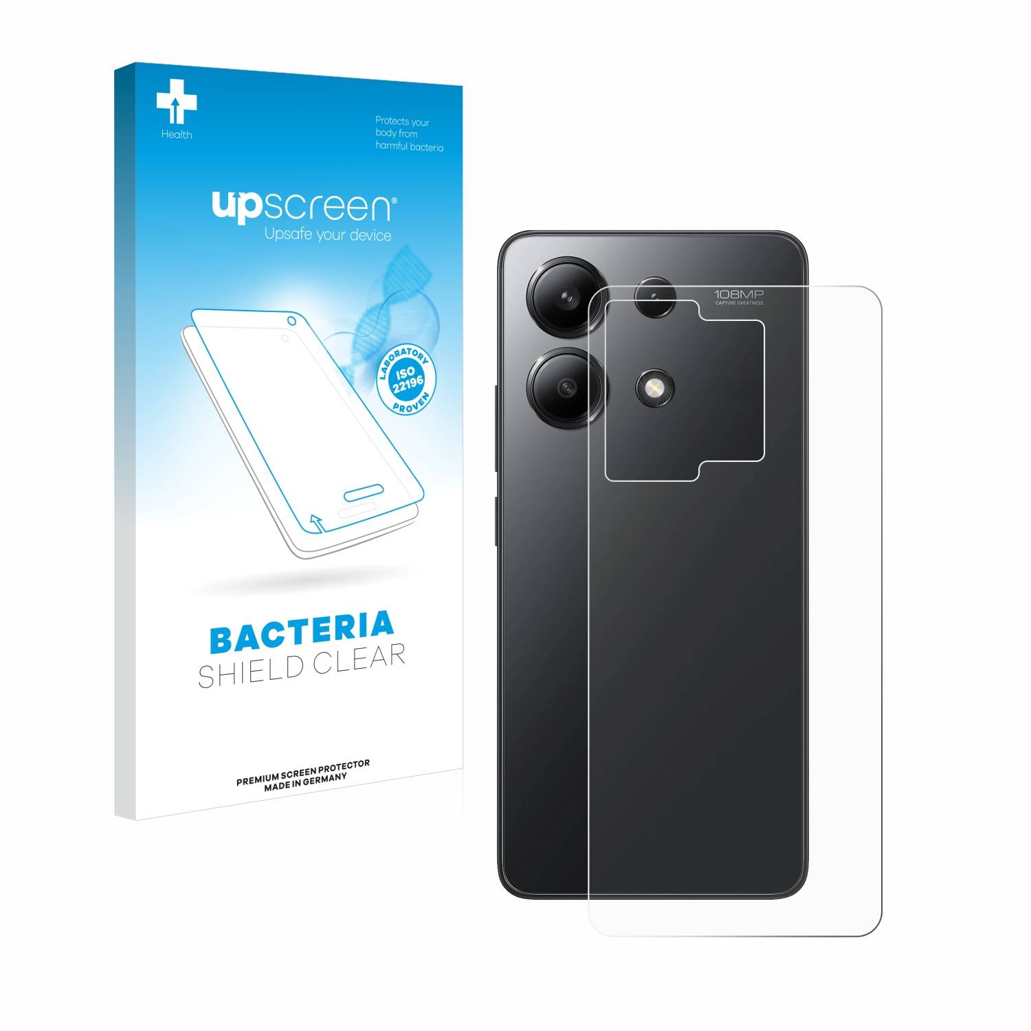 upscreen Bacteria Shield Schutzfolie für Xiaomi Redmi Note 13 (Rückseite) - Antibakteriell