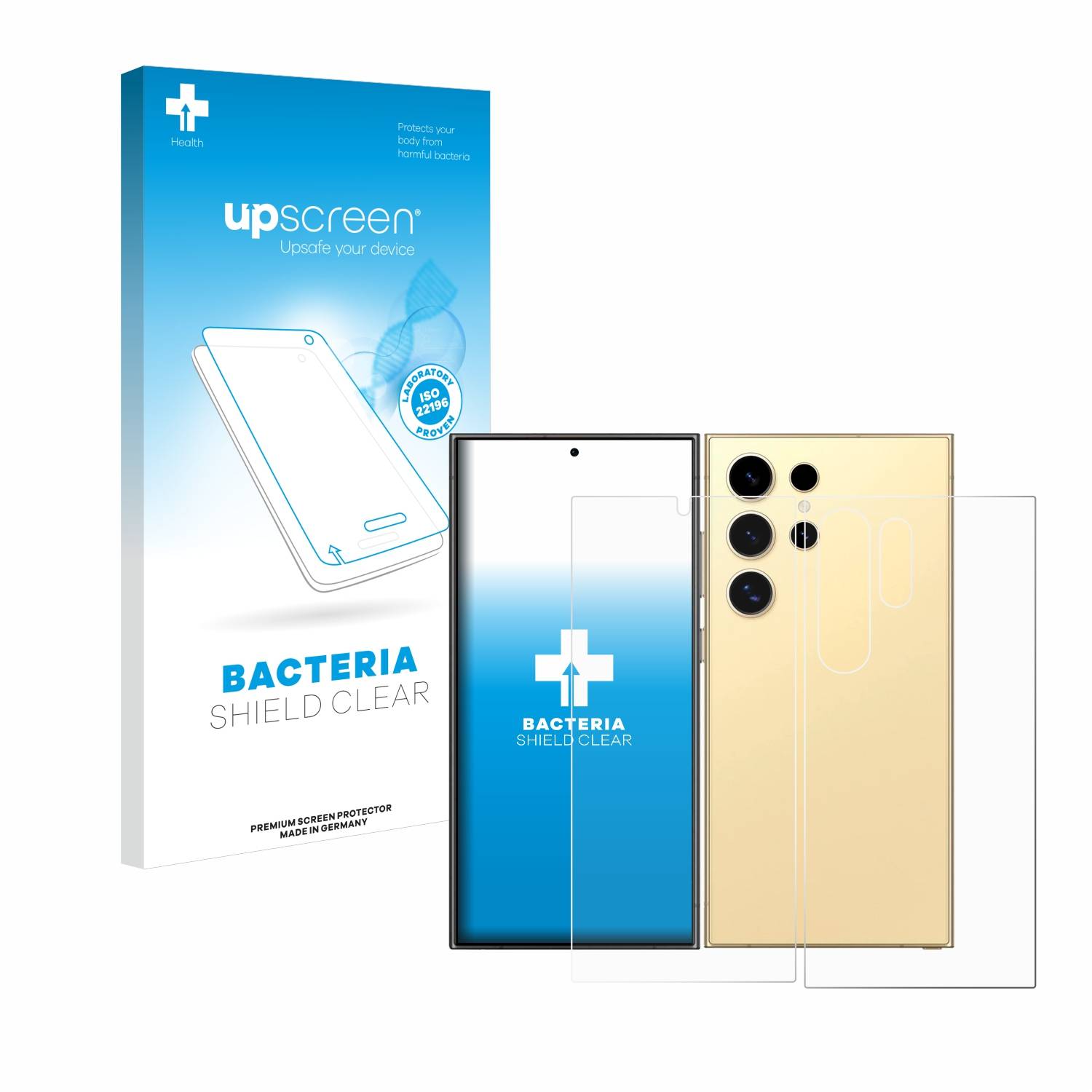 upscreen Bacteria Shield Schutzfolie für Samsung Galaxy S24 Ultra (case-friendly) (Display+Rückseite) - Antibakteriell