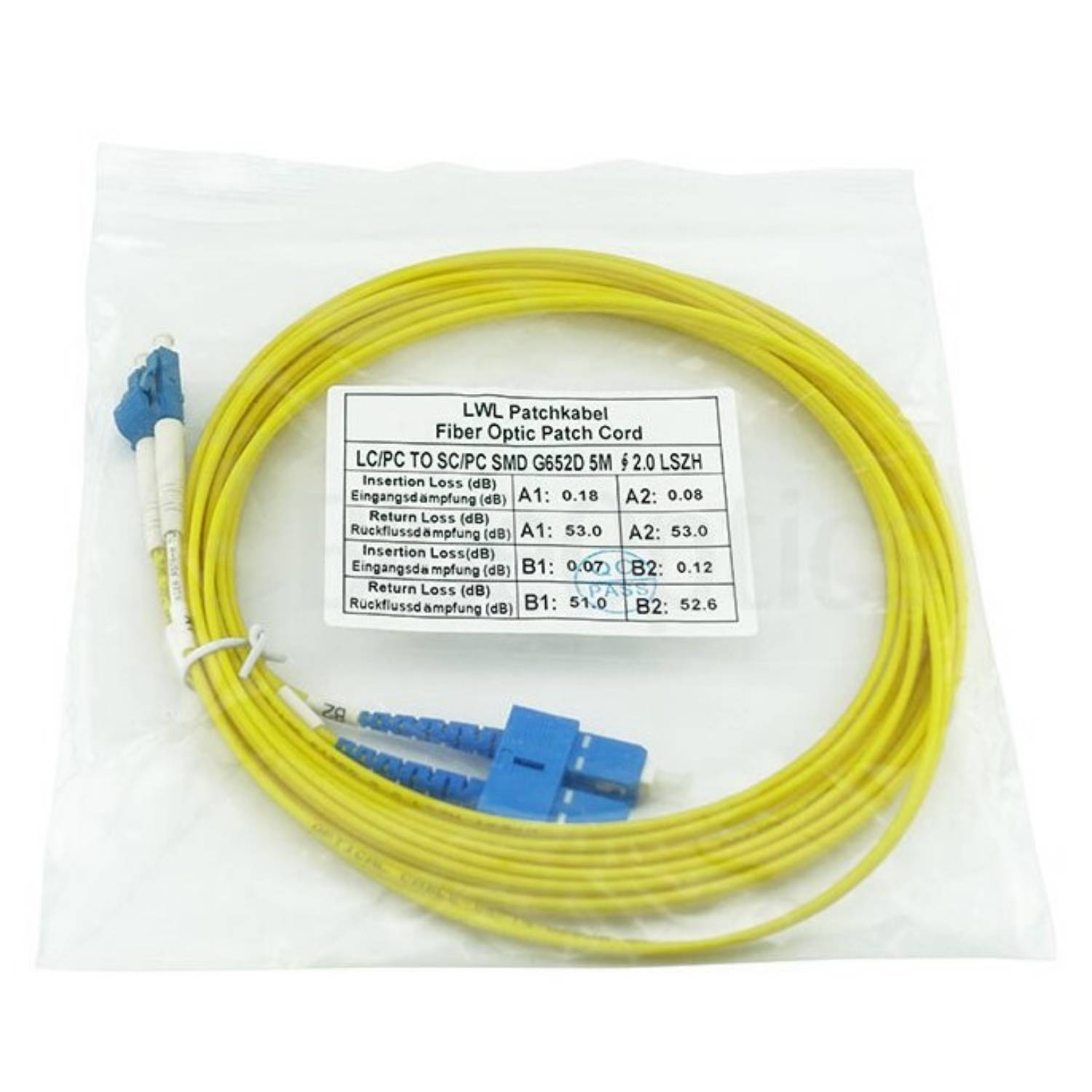 BLUEOPTICS - 047202G512000005M kompatibles LC-SC Singlemode Patchkabel 5 Meter