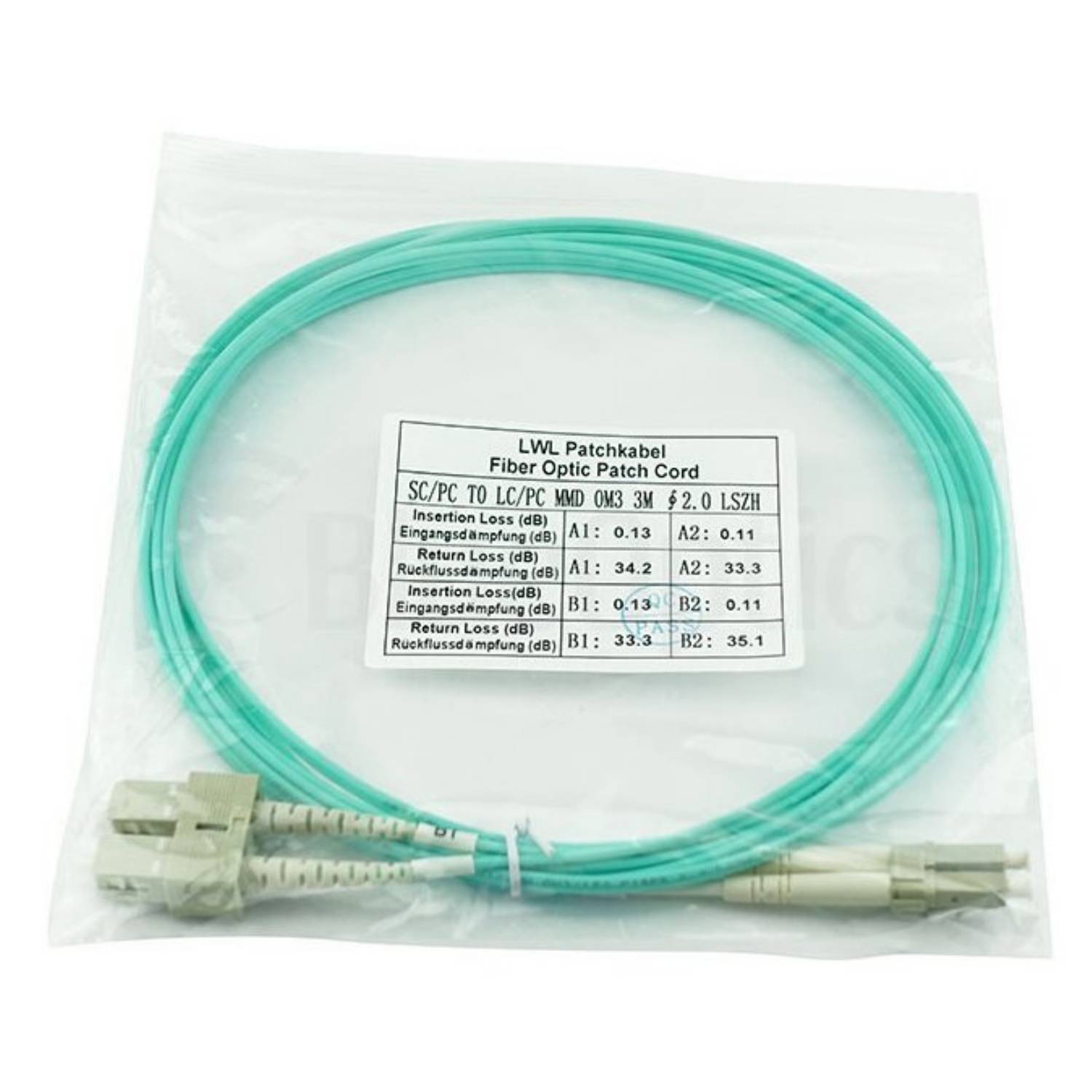 BlueOptics 055702T512000002M kompatibles LC-SC Multimode OM3 Patchkabel 2 Meter