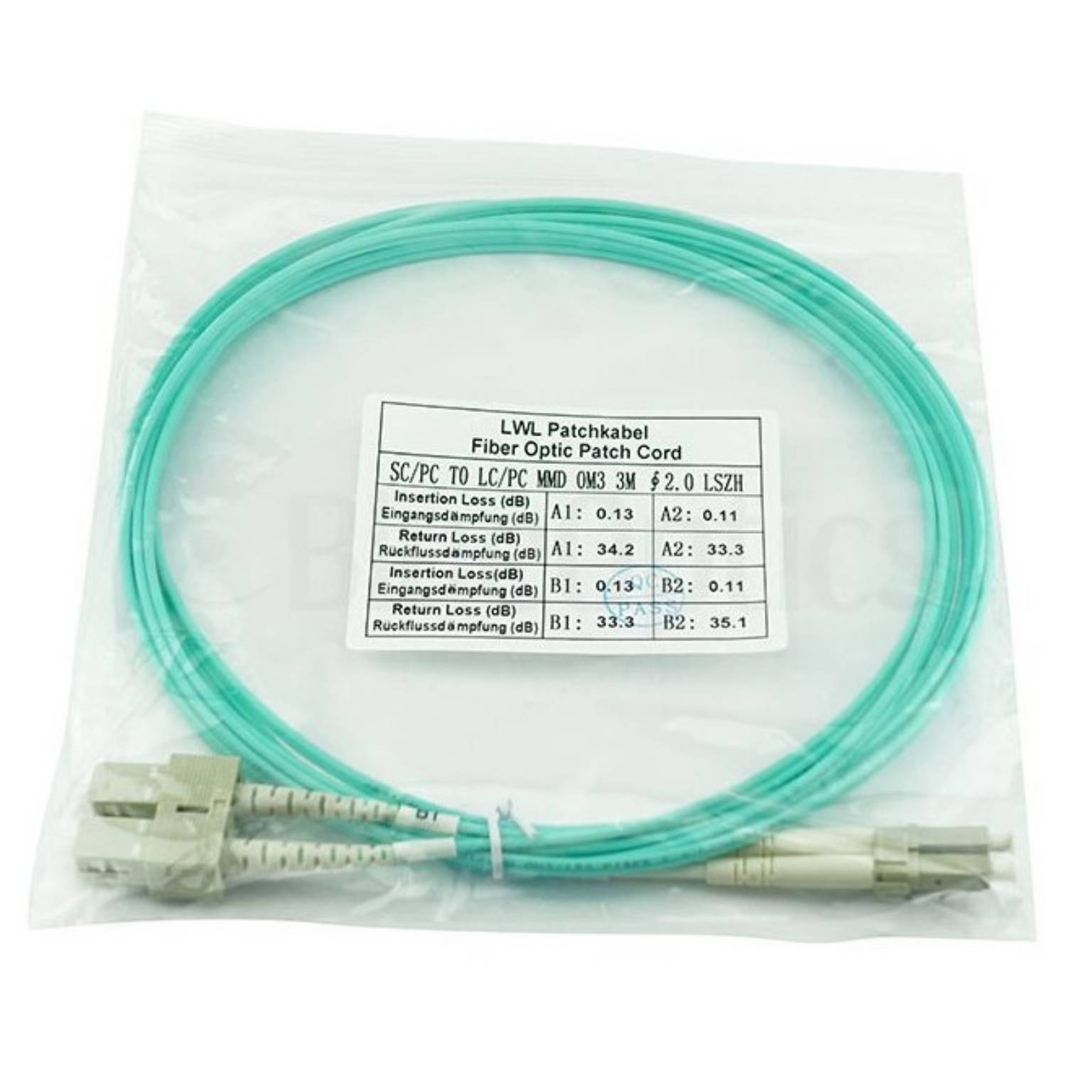 BlueOptics 055702K512000002M kompatibles LC-SC Multimode OM3 Patchkabel 2 Meter