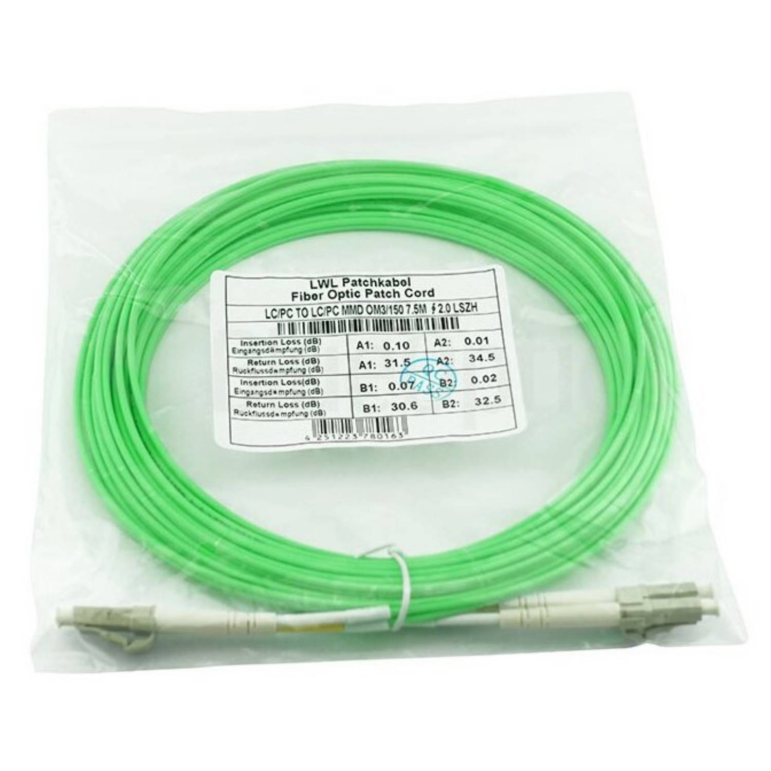 BlueOptics Duplex LWL Patchkabel LC-LC Multimode OM5 4 Meter