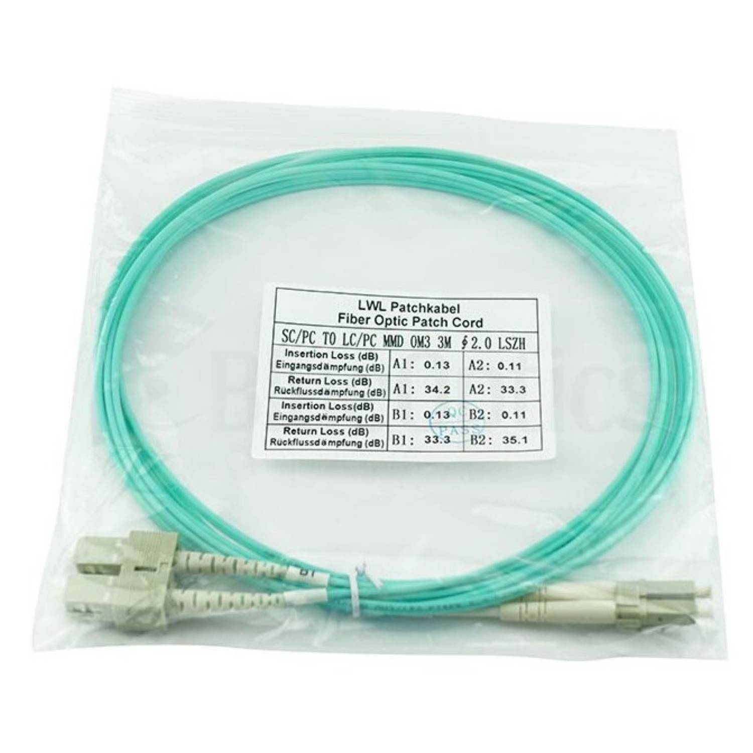 BLUEOPTICS - 055702K512000007.5M kompatibles LC-SC Multimode OM3 Patchkabel 7.5 Meter