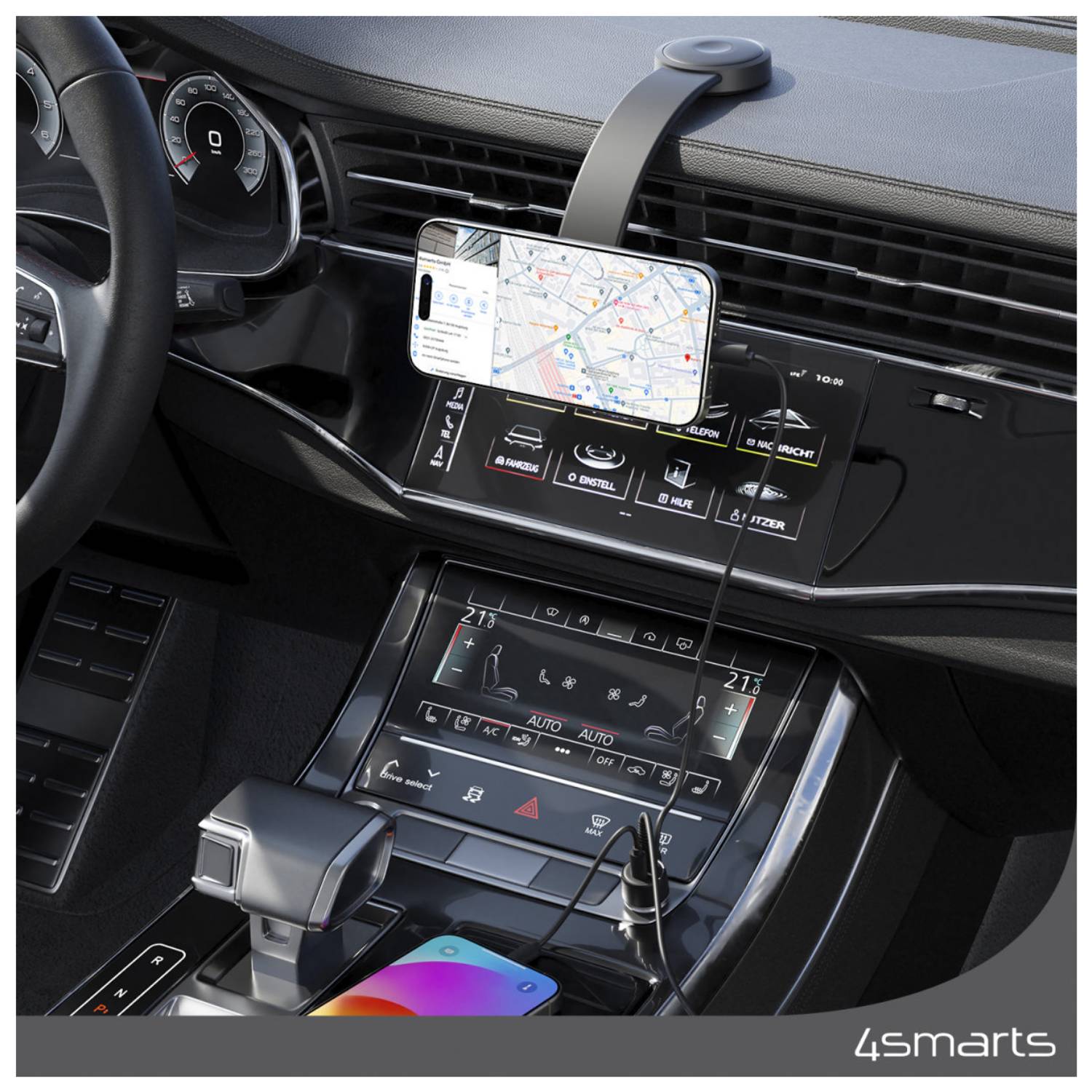 Kfz-Halterung für induktives Laden - Qi2 - 30 Watt - 3 A - 2 Ausgabeanschlussste