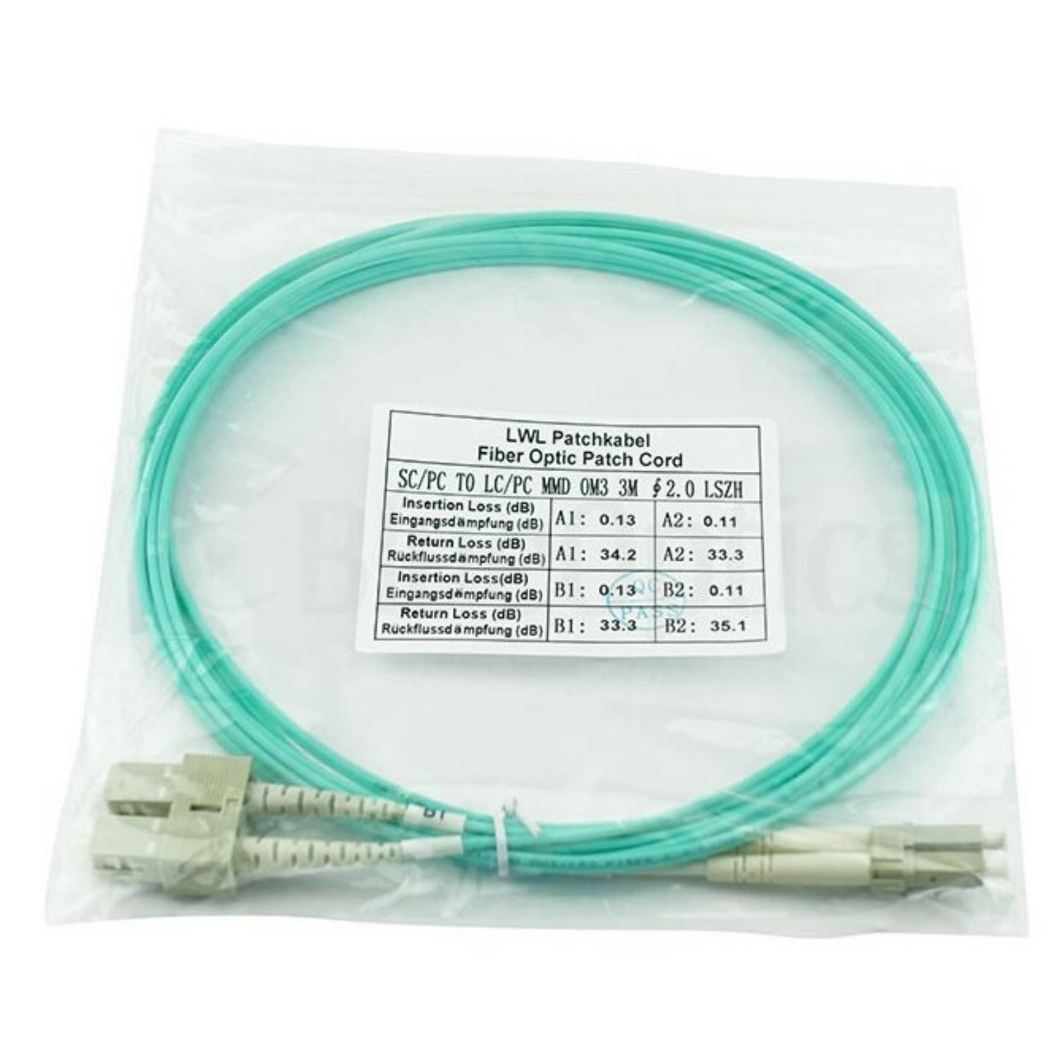 BlueOptics 055702K512000020M kompatibles LC-SC Multimode OM3 Patchkabel 20 Meter