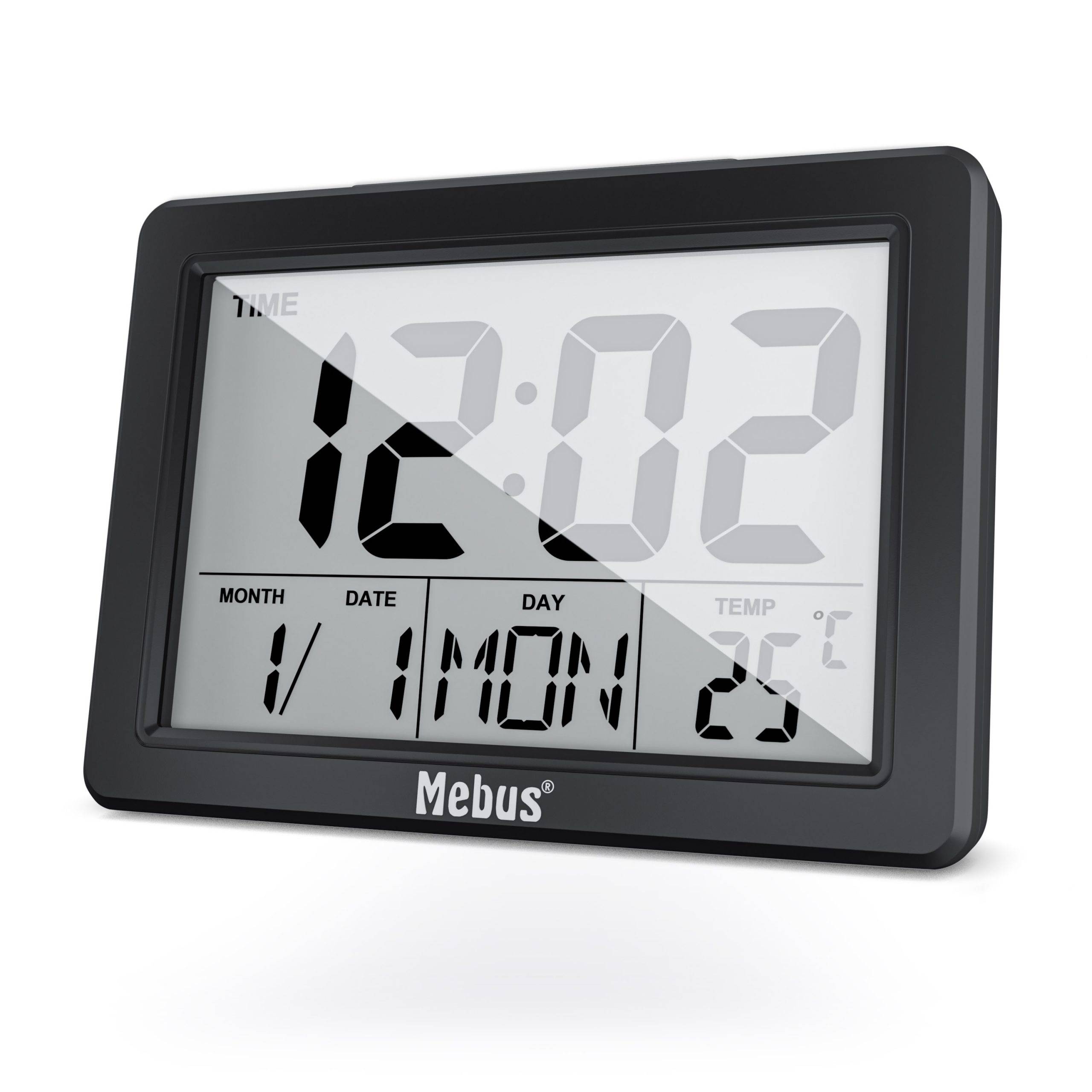 Mebus 25739, Quarzwecker, Rechteck, Schwarz, 12/24 h, F, °C, Blau