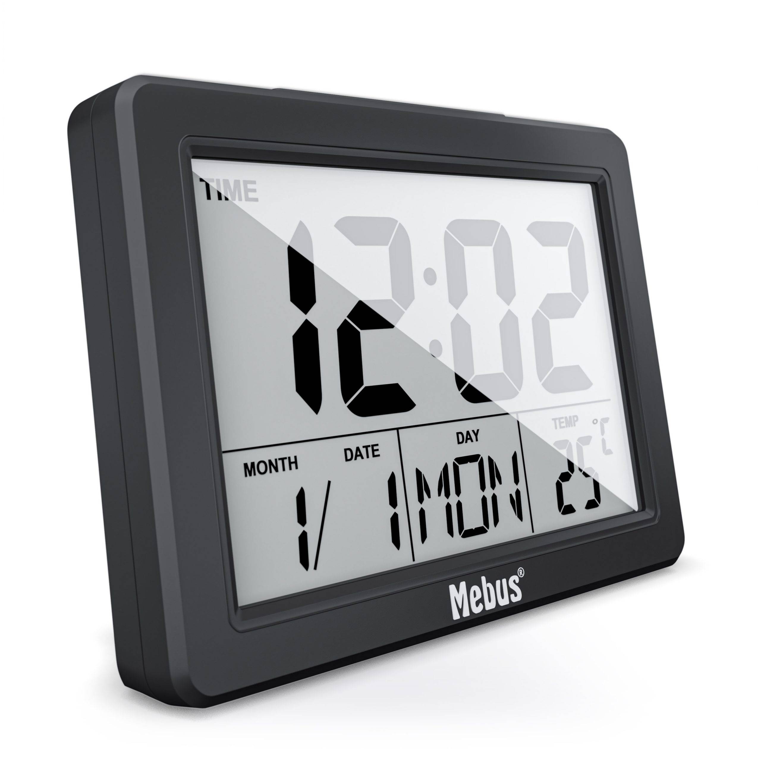 Mebus 25739, Quarzwecker, Rechteck, Schwarz, 12/24 h, F, °C, Blau