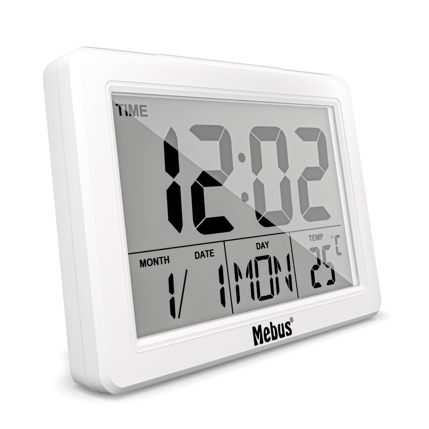 Mebus 25738, Quarzwecker, Rechteck, Weiß, 12/24 h, F, °C, Weiß