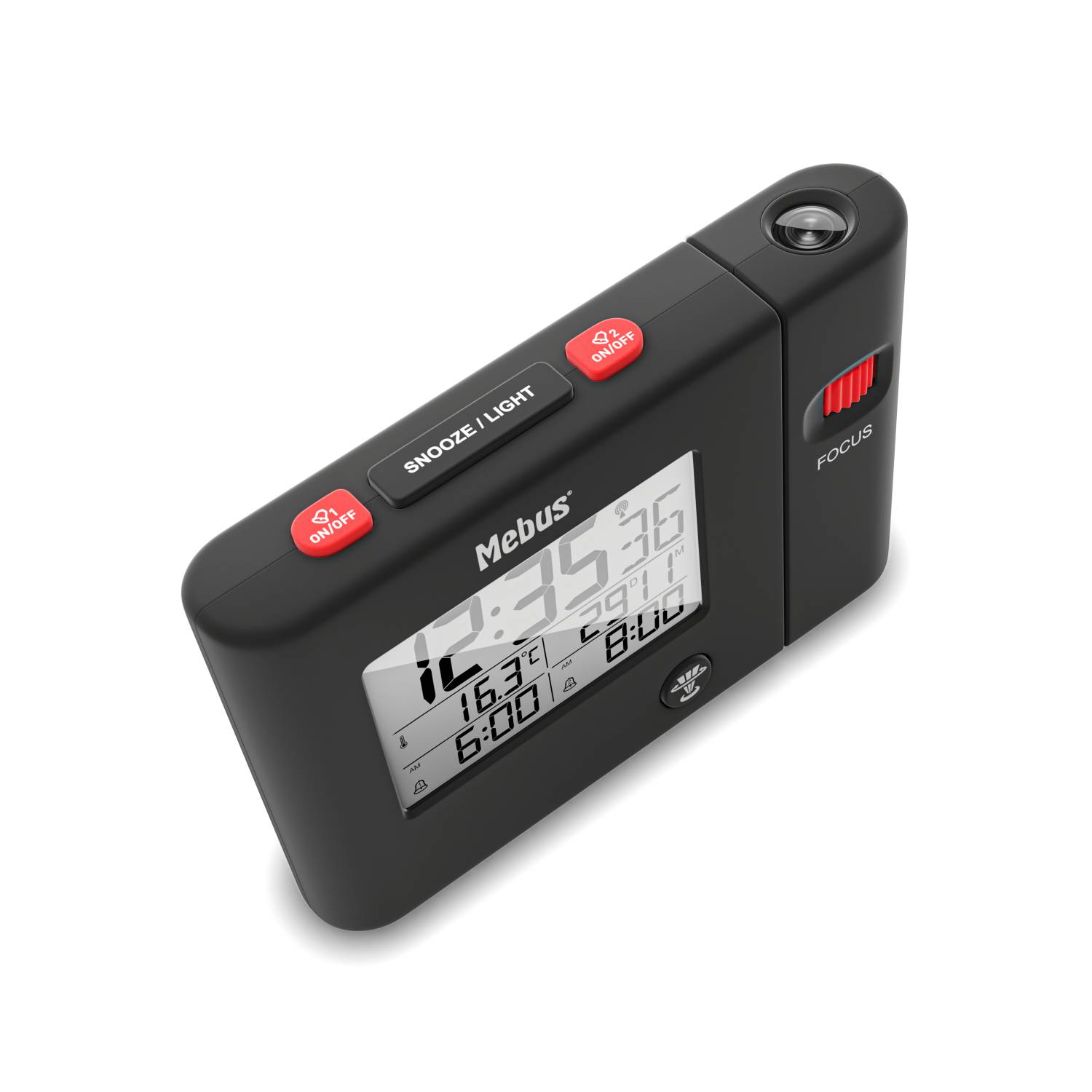 Mebus 25795, Digitaler Wecker, Rechteck, Schwarz, 12/24 h, F, °C, Zeit