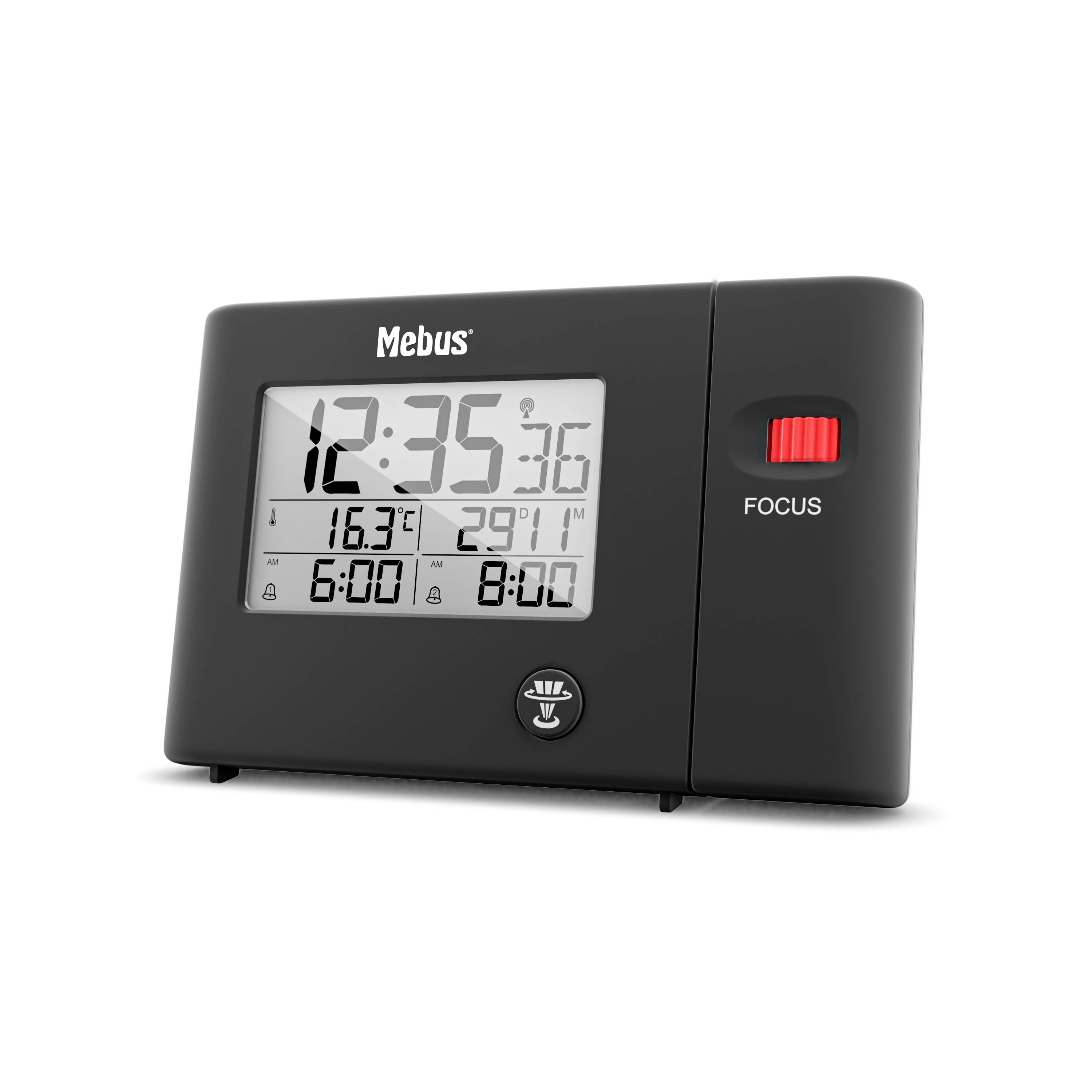 Mebus 25795, Digitaler Wecker, Rechteck, Schwarz, 12/24 h, F, °C, Zeit