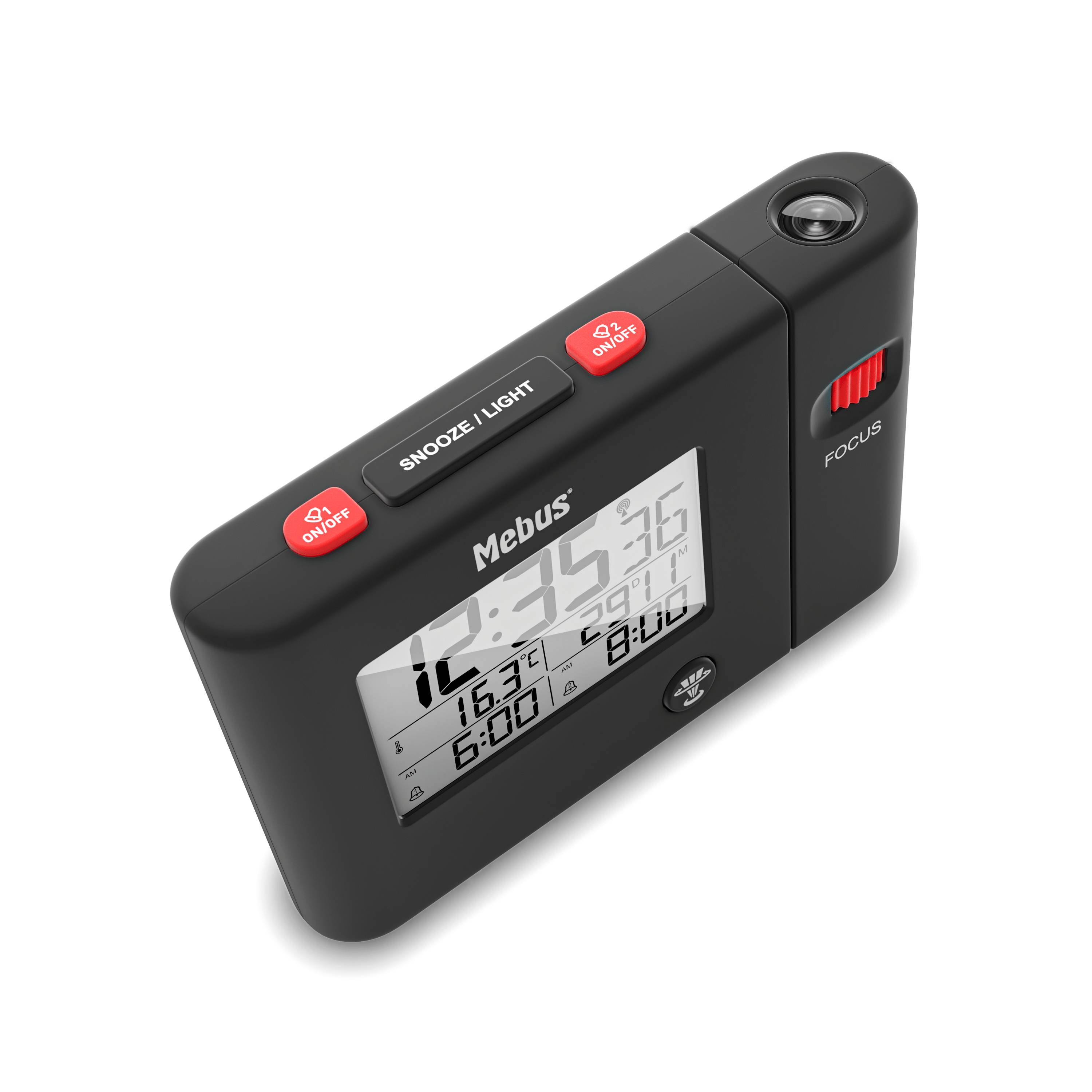 Mebus 25795, Digitaler Wecker, Rechteck, Schwarz, 12/24 h, F, °C, Zeit