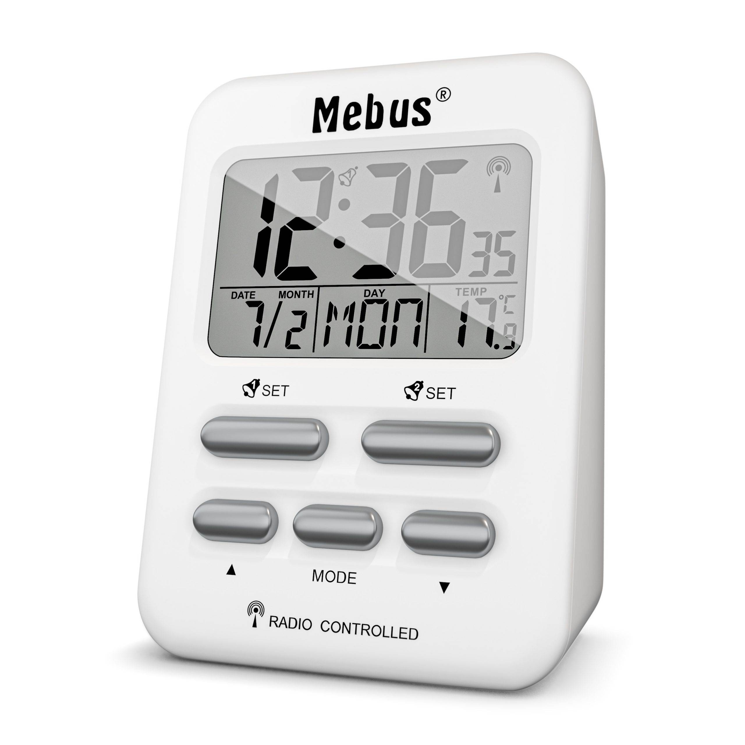 Mebus 25800, Digitaler Wecker, Rechteck, Weiß, 12/24 h, F, °C, Blau