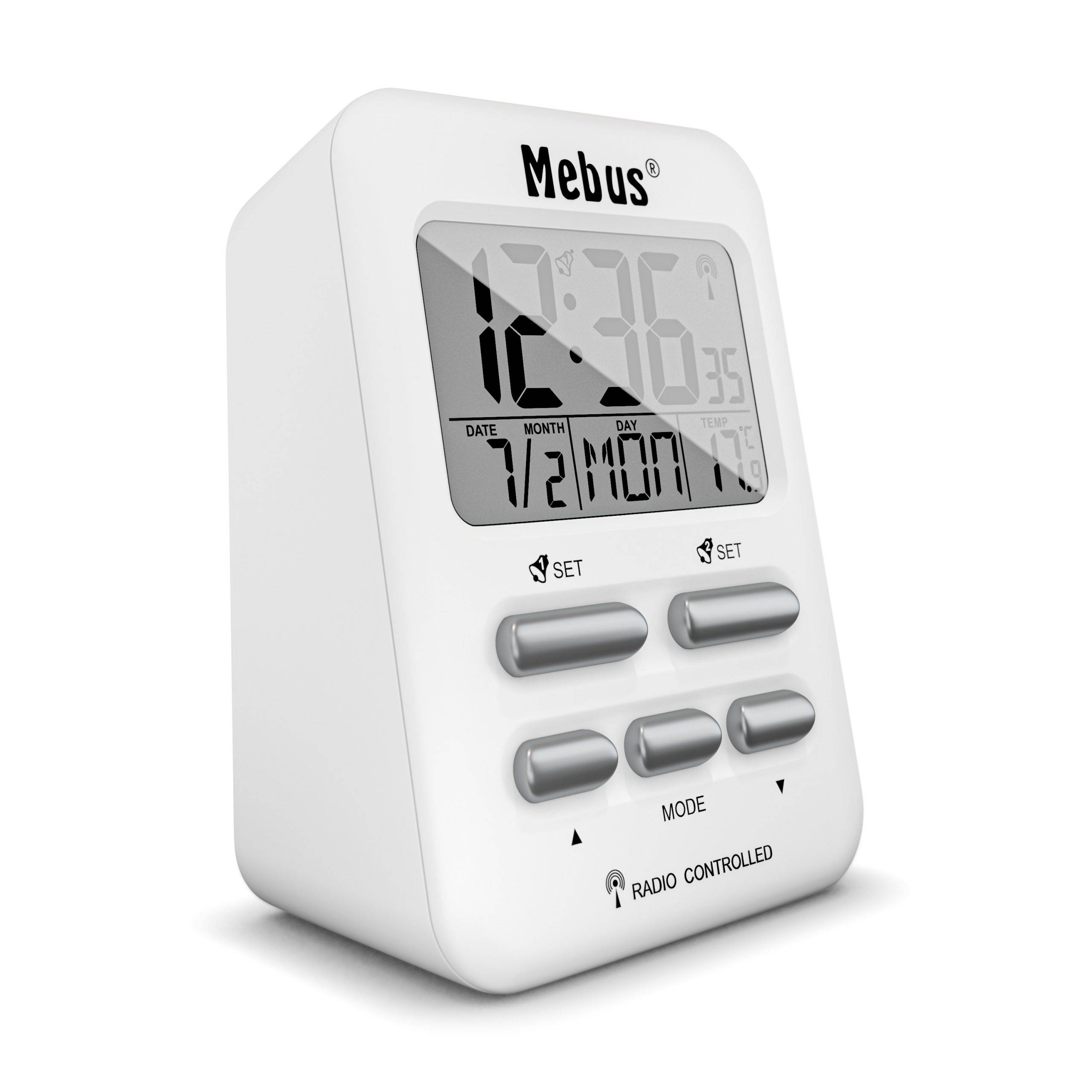 Mebus 25800, Digitaler Wecker, Rechteck, Weiß, 12/24 h, F, °C, Blau