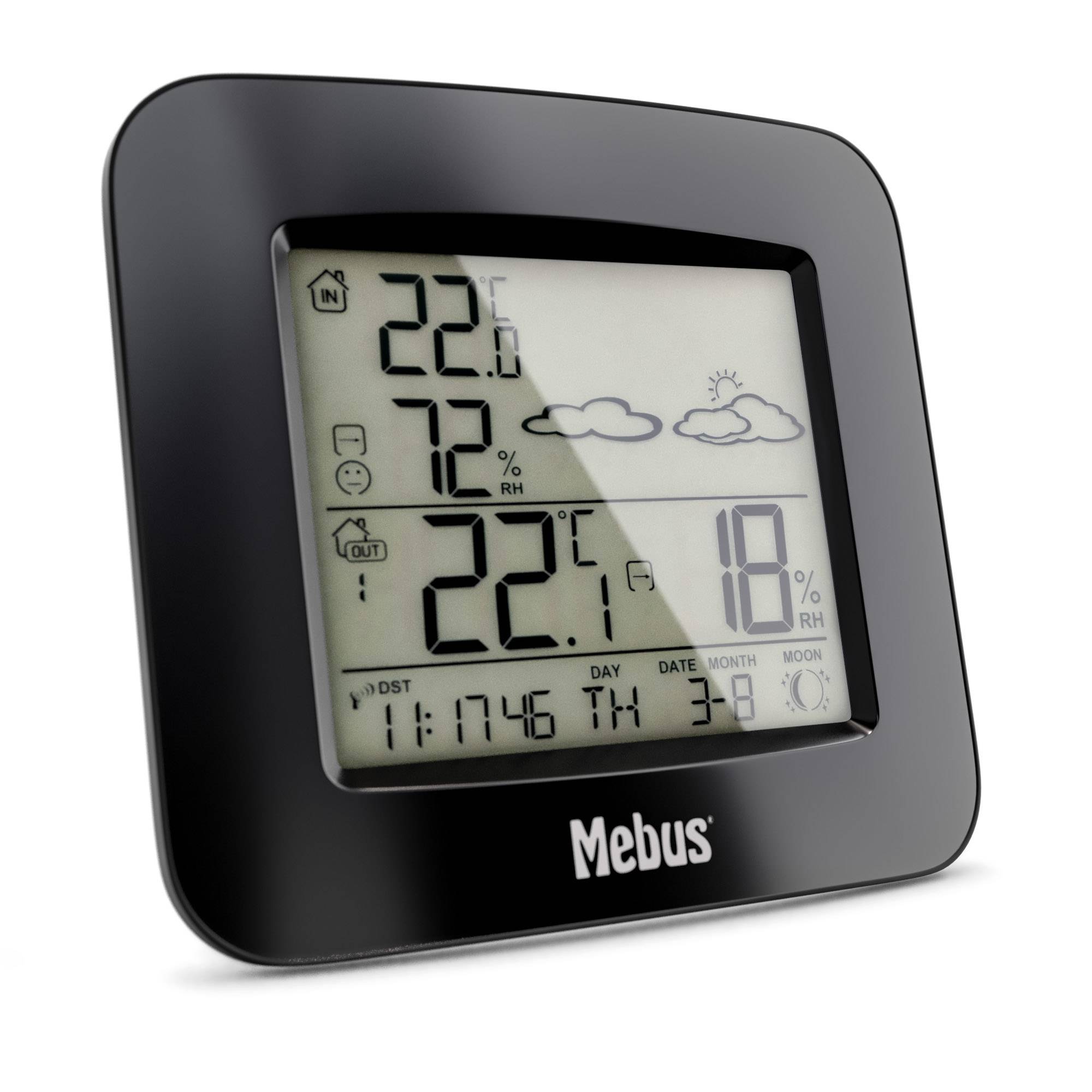 Mebus 40715 Funk-Wetterstation, Schwarz, Innen-Hygrometer, Innen-Thermometer, Außen-Hygrometer,