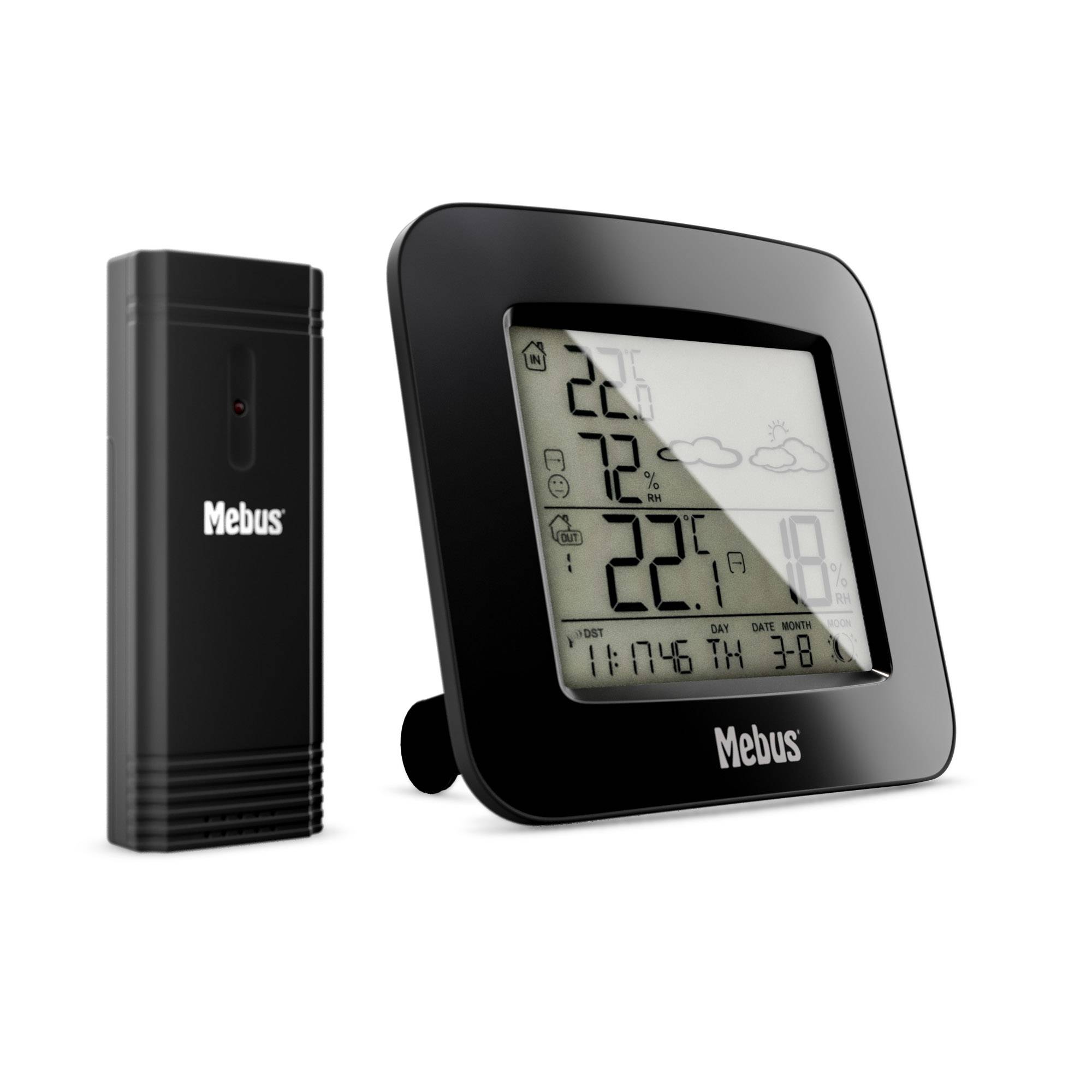 Mebus 40715 Funk-Wetterstation, Schwarz, Innen-Hygrometer, Innen-Thermometer, Außen-Hygrometer,