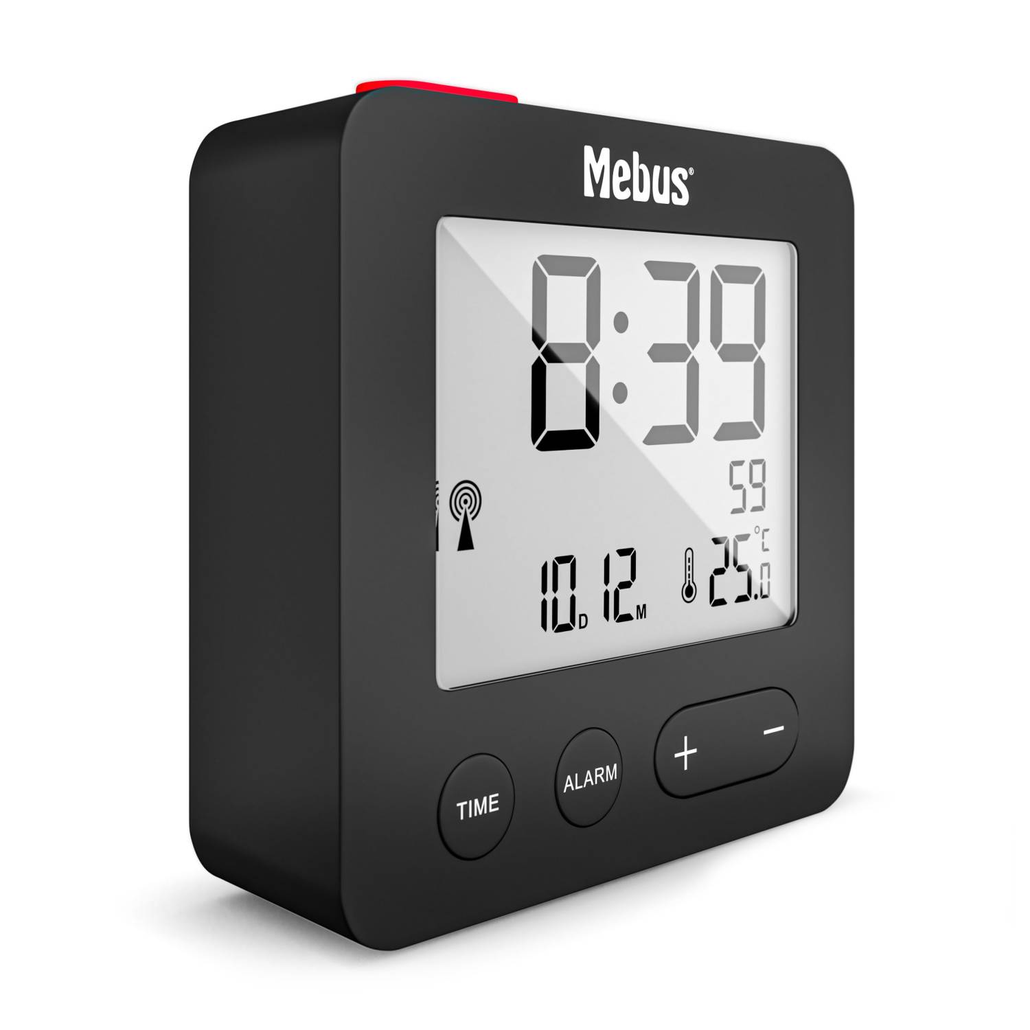 Mebus 25801 wekker, Digitaler Wecker, Sphäre, Schwarz, 12/24 h, F, °C, Weiß