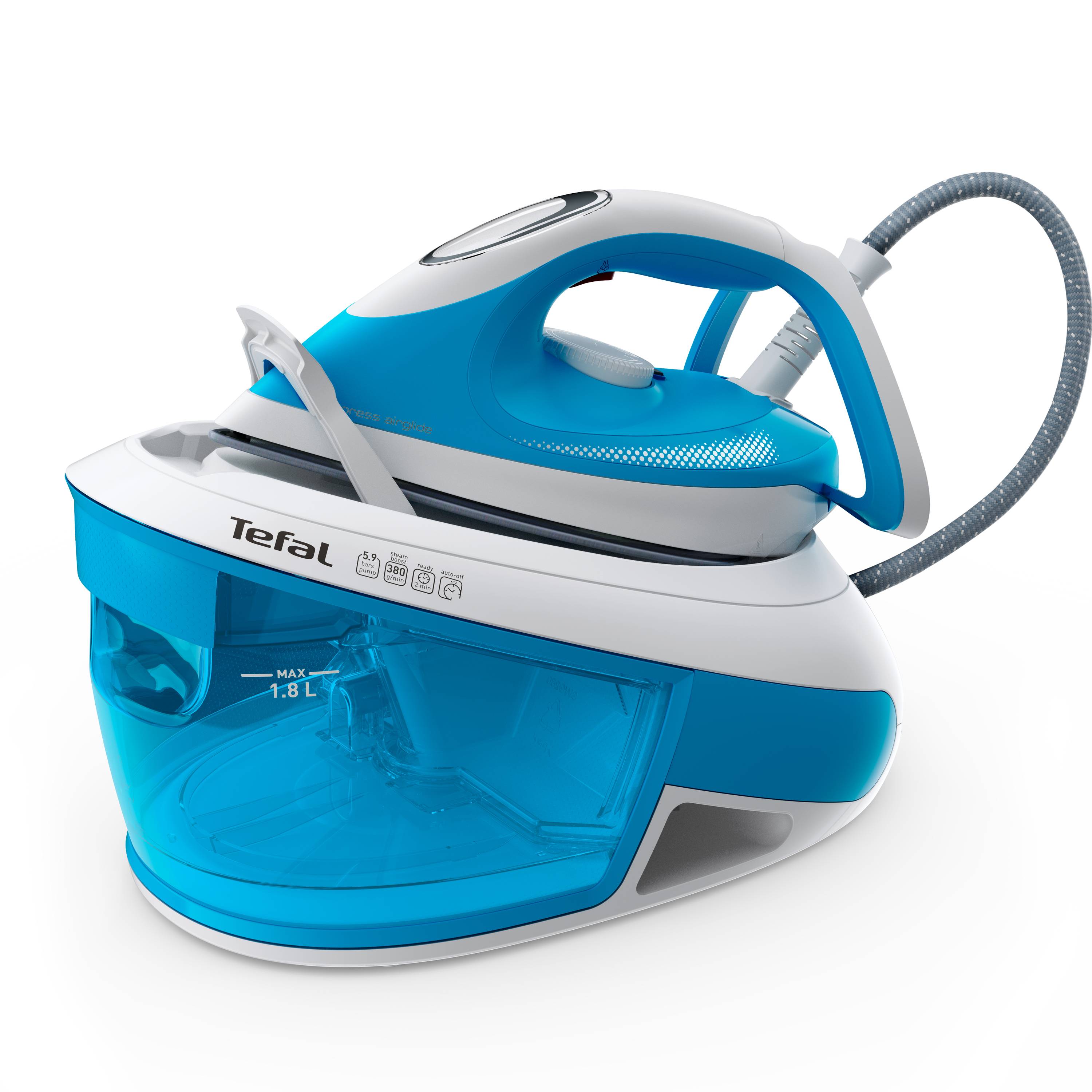 TEFAL Express Airglide Dampfbügelstation SV8002, 380 g/min, Durilium Airglide Bügelsohle, 5,9 bar,