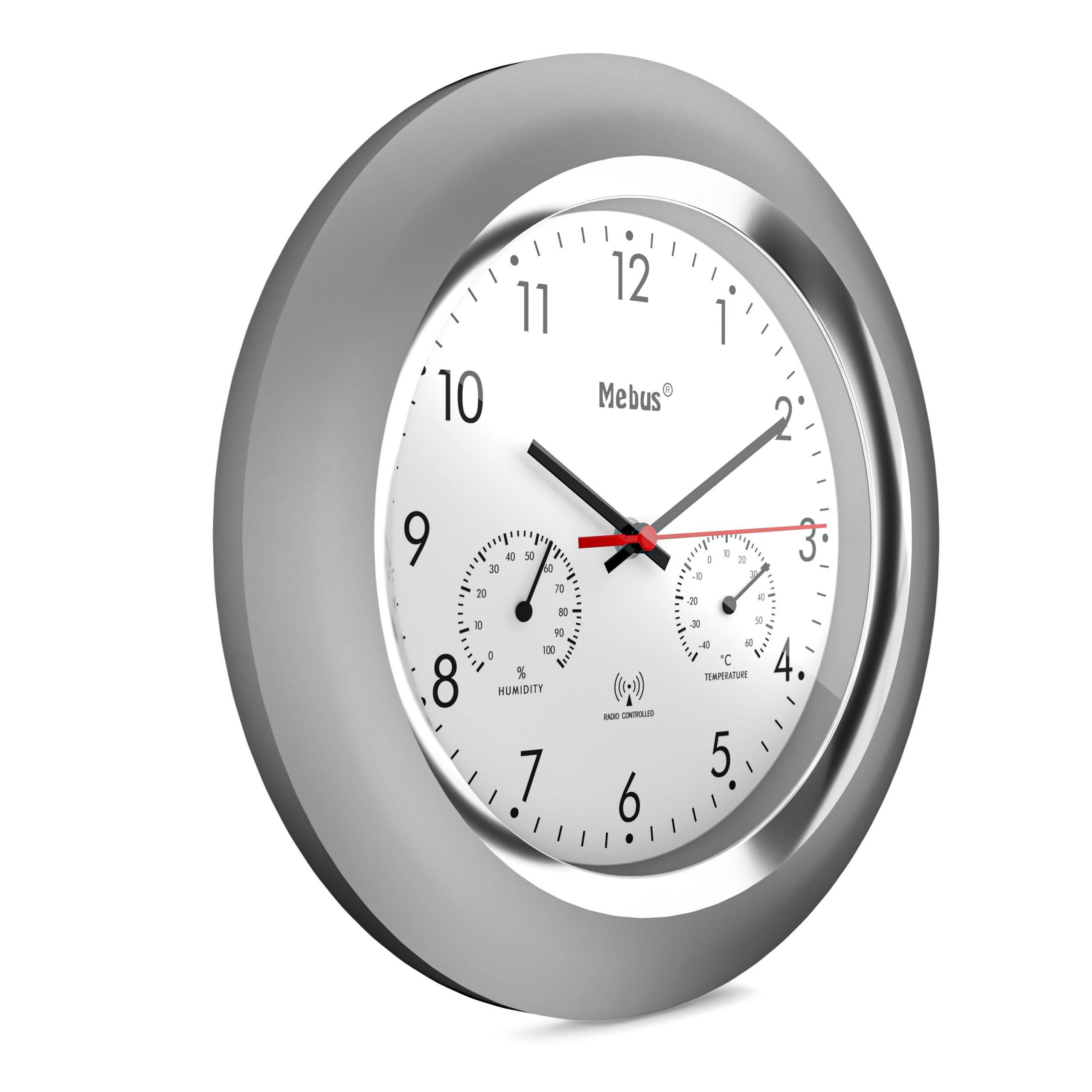 Mebus 19454, Wand, Digitale Uhr, Rund, Silber, Weiß, Kunststoff, Modern