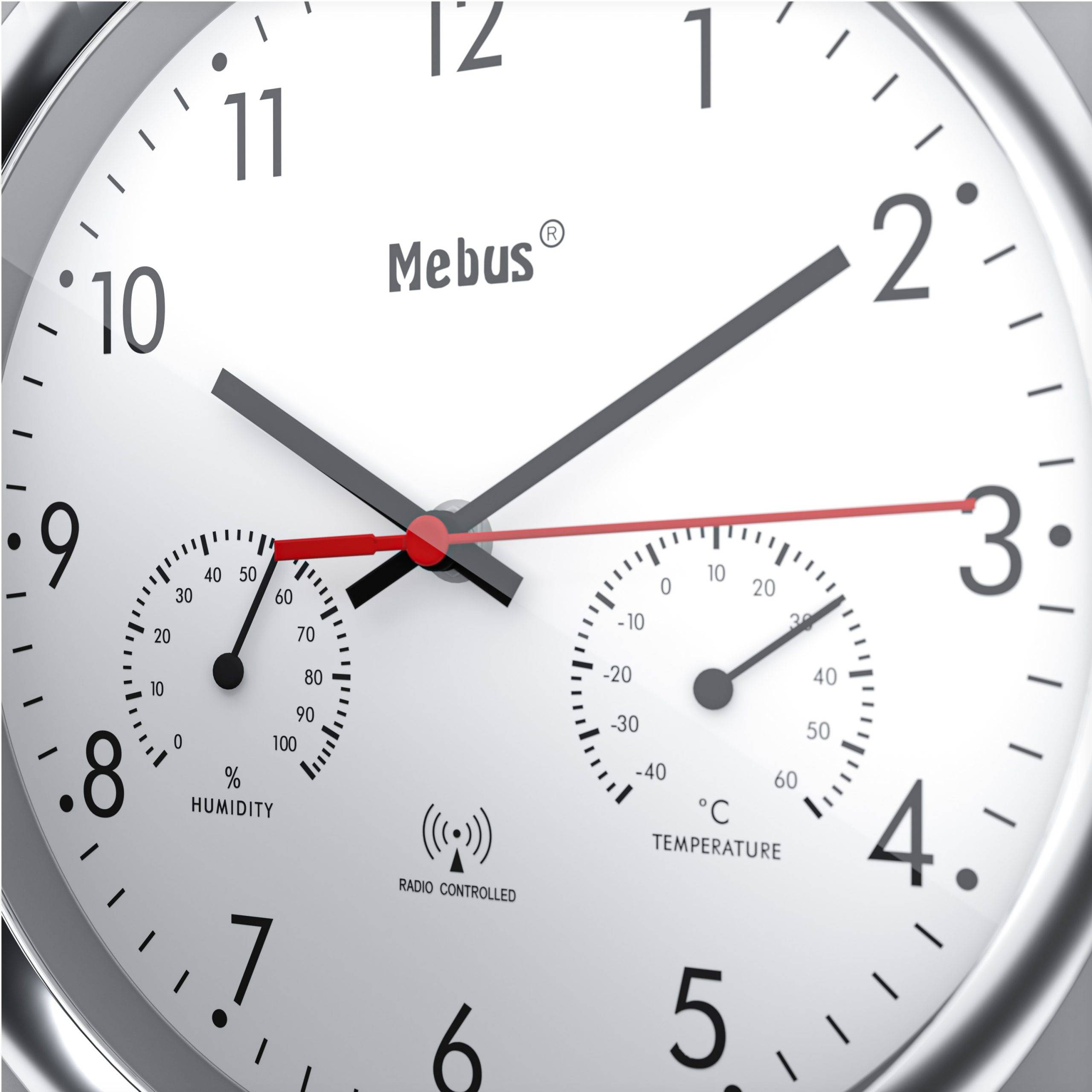 Mebus 19454, Wand, Digitale Uhr, Rund, Silber, Weiß, Kunststoff, Modern