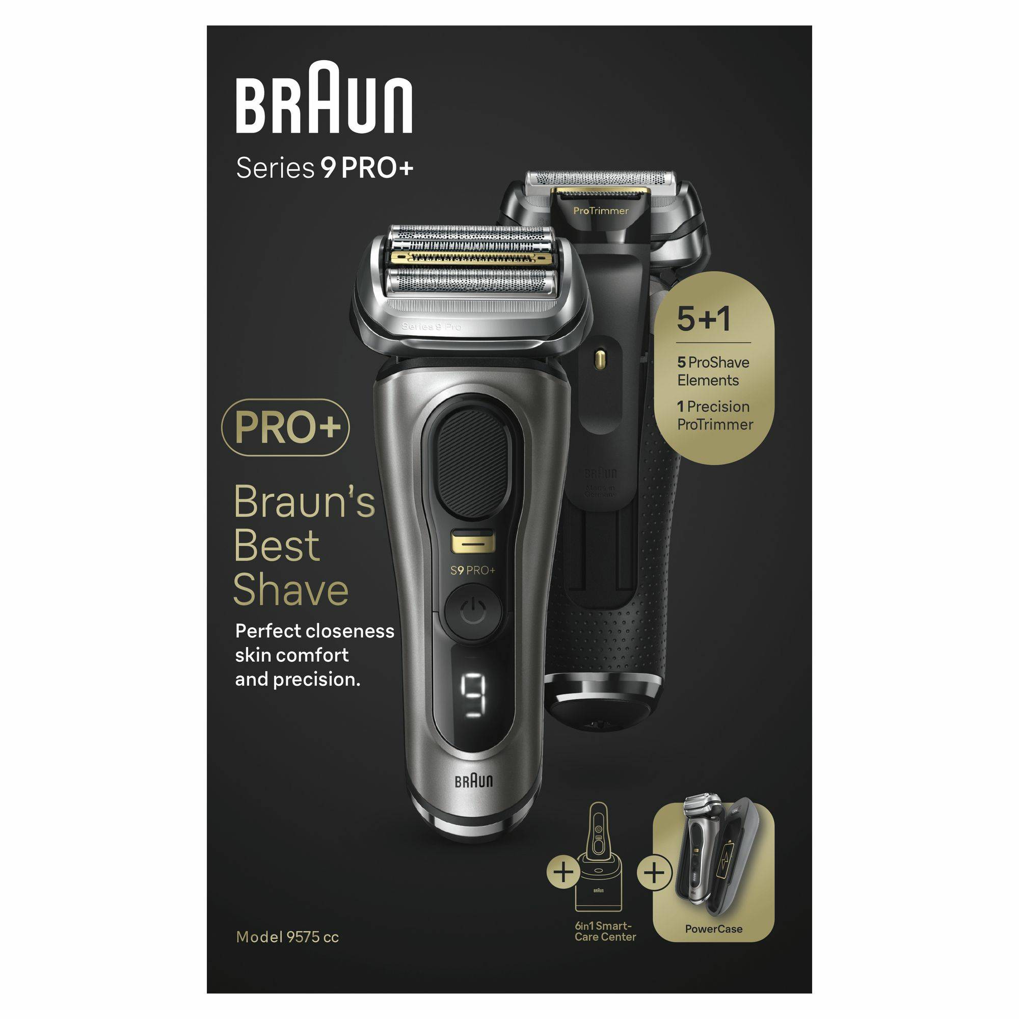 Braun Series 9 Pro+ 9575cc Wet & Dry, Folienschaber, Metallisch, Akku, Lithium-Ion (Li-Ion), 90 min, Box