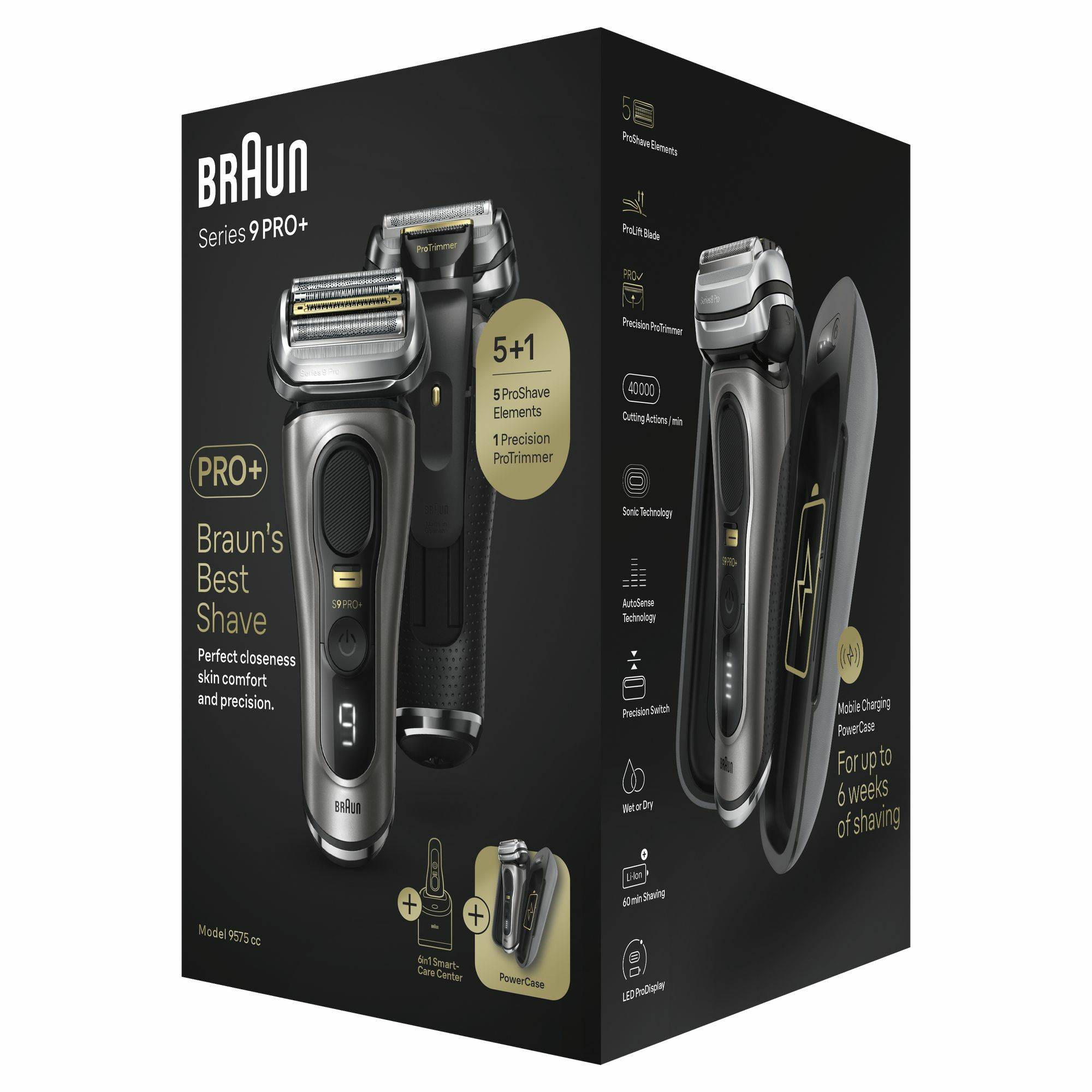 Braun Series 9 Pro+ 9575cc Wet & Dry, Folienschaber, Metallisch, Akku, Lithium-Ion (Li-Ion), 90 min, Box