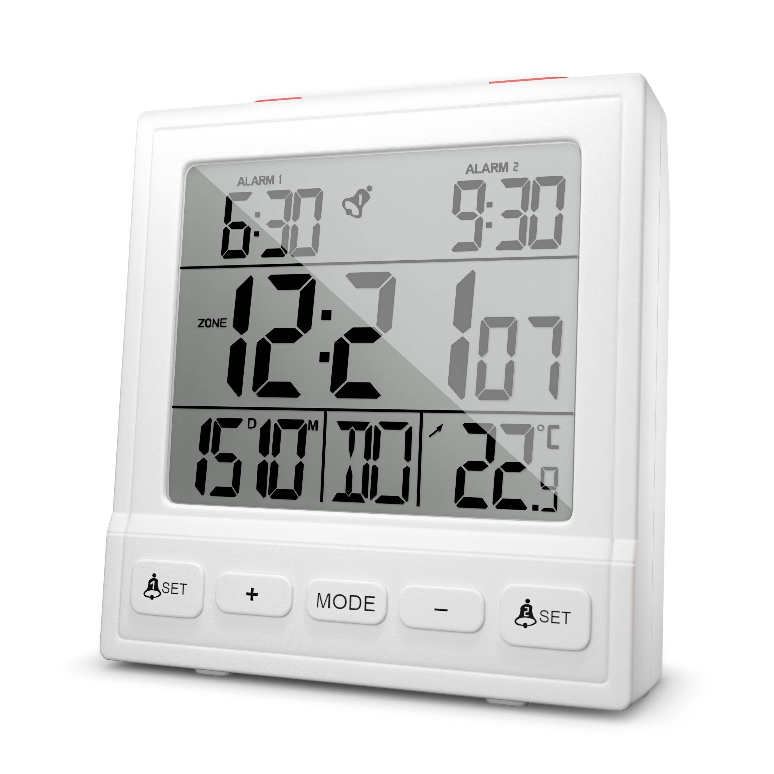 Mebus 56813, Digitaler Wecker, Rechteck, Weiß, 12/24 h, F, °C, Weiß