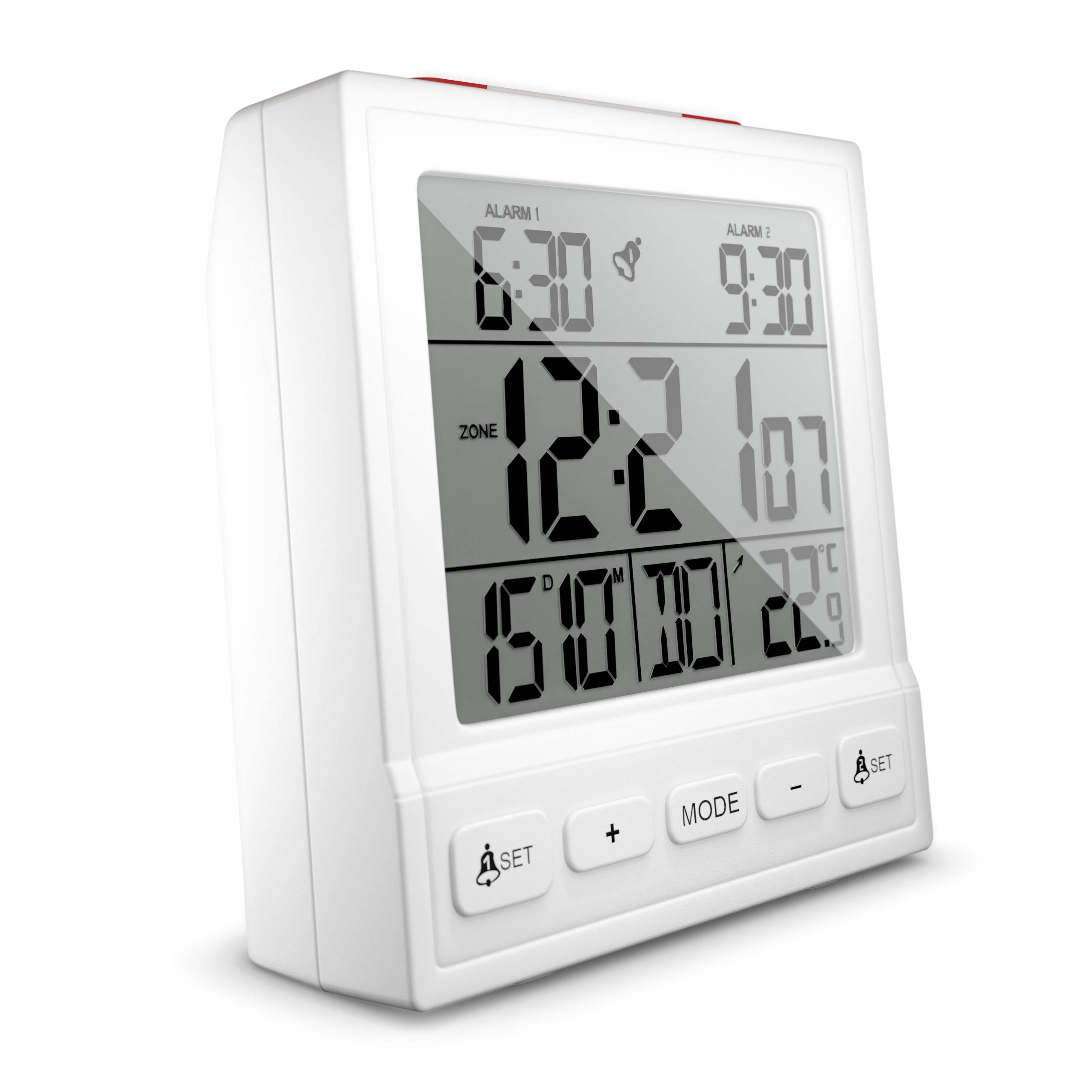 Mebus 56813, Digitaler Wecker, Rechteck, Weiß, 12/24 h, F, °C, Weiß