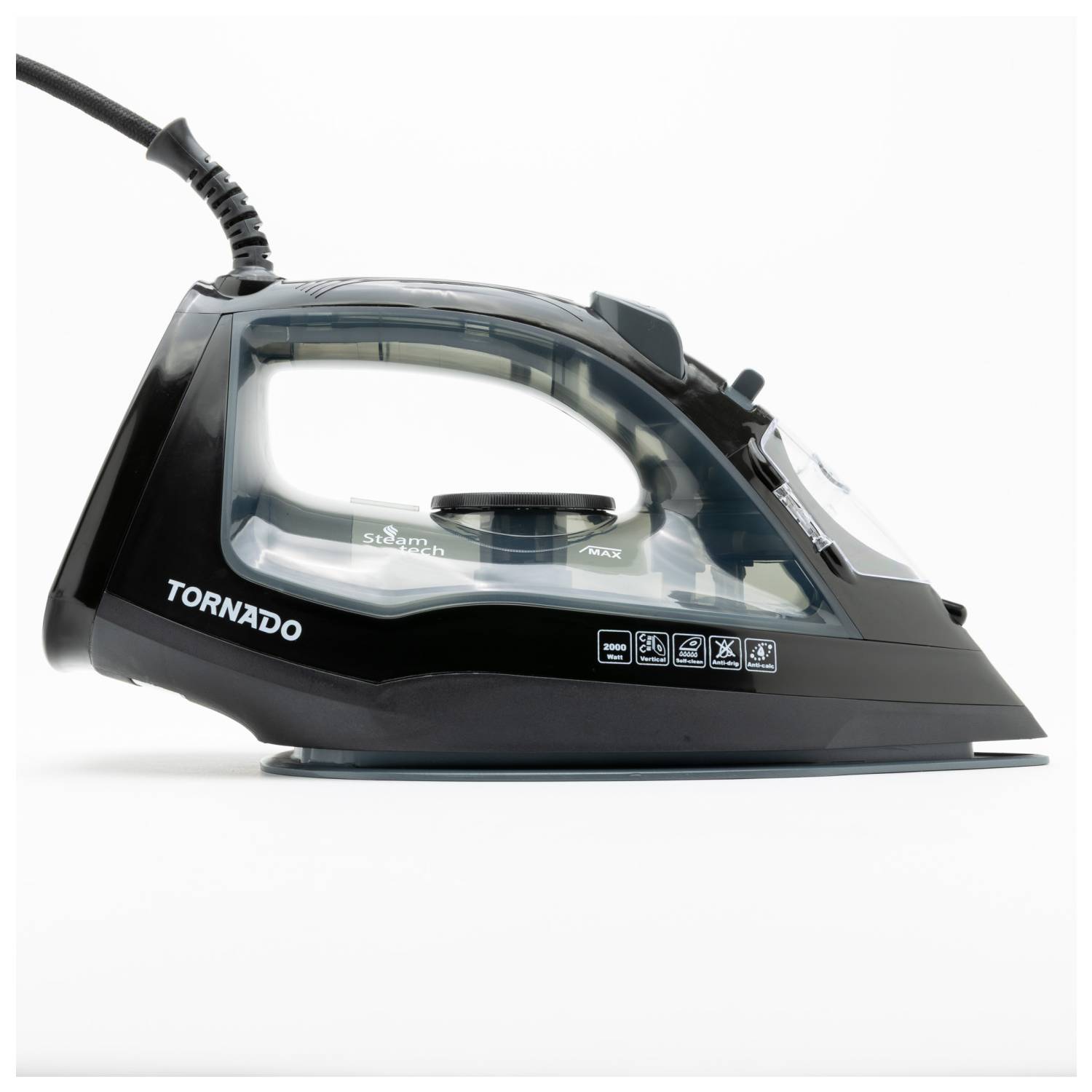 Tornado Dampfbügeleisen 2000 Watt Keramiksohle, Dampfbügeleisen, Keramik-Bügelsohle, 1,8 m, 170 g/min, Schwarz, 35 g/min