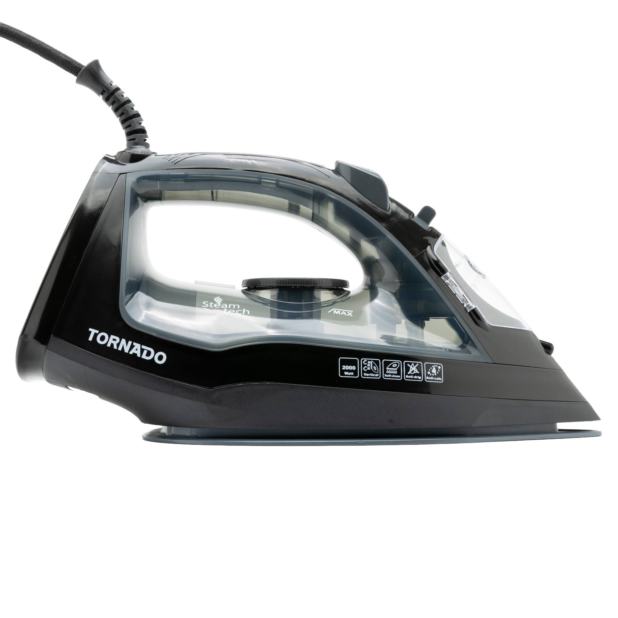Tornado Dampfbügeleisen 2000 Watt Keramiksohle, Dampfbügeleisen, Keramik-Bügelsohle, 1,8 m, 170 g/min, Schwarz, 35 g/min