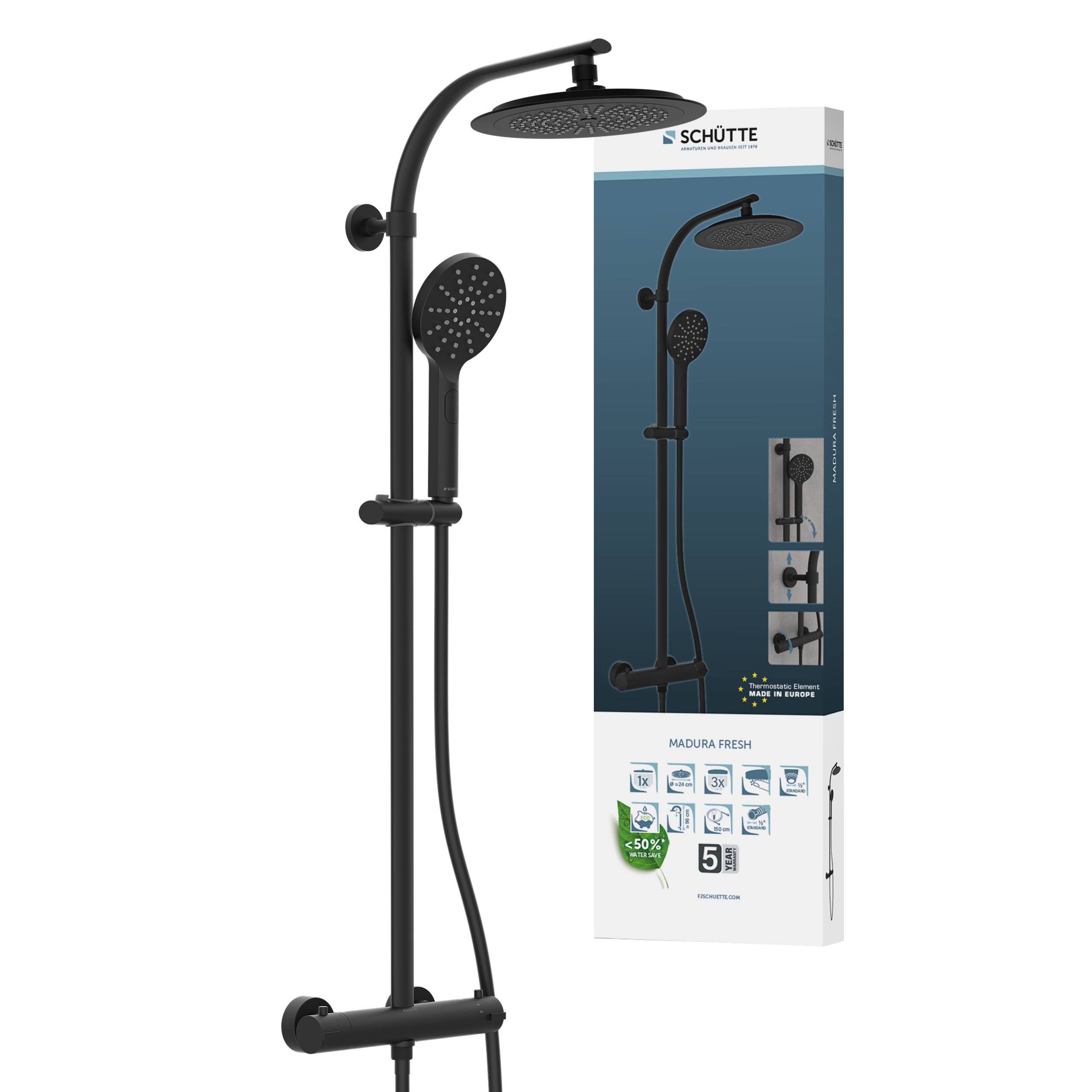 MADURA FRESH Überkopfbrause-Set, Schwarz matt