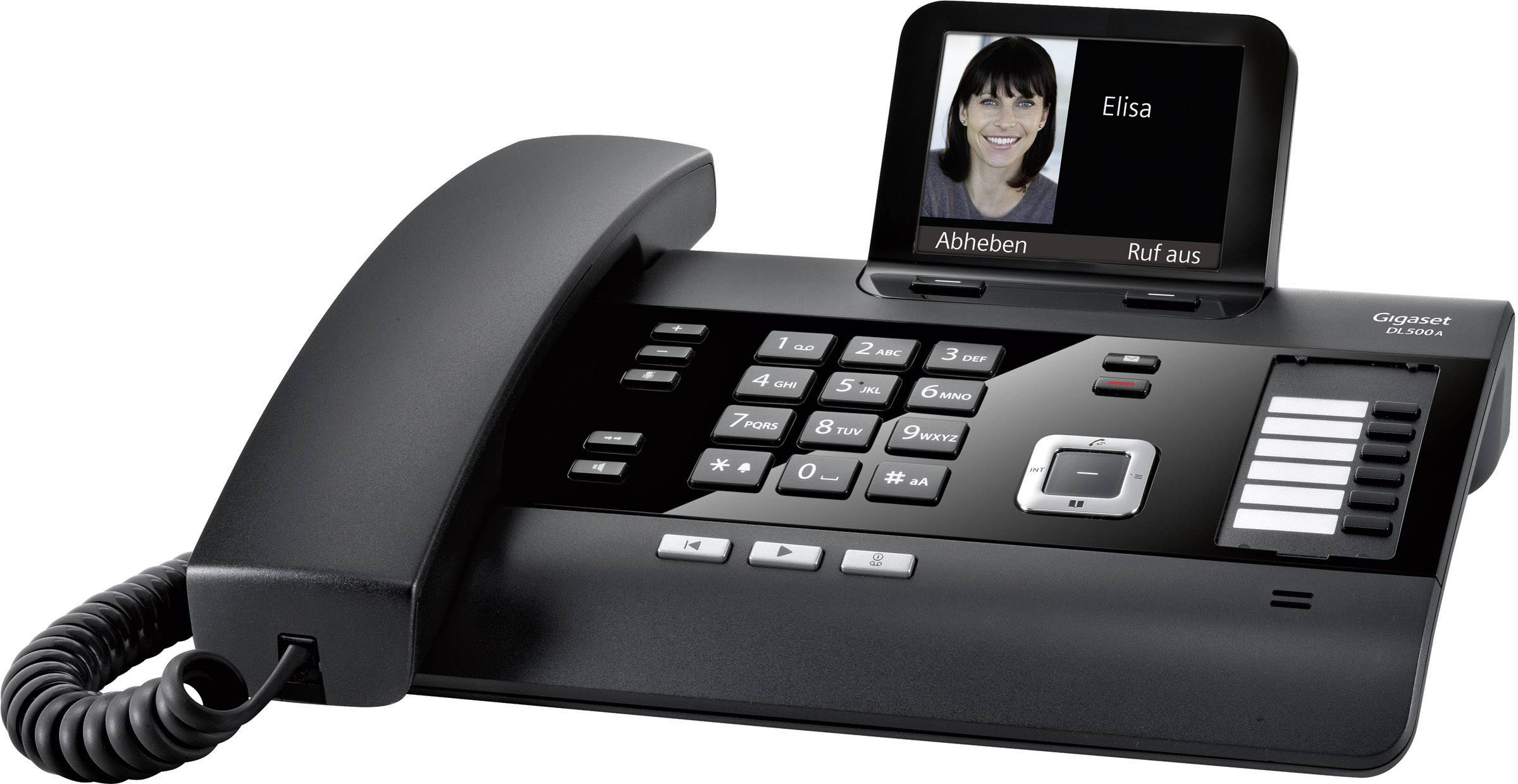 Gigaset DL500A + C610H Schnurgebundenes Telefon, analog inkl. Mobilteil, Anrufbeantworter Farbdisplay Schwarz