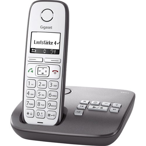Gigaset E310A Schnurloses Seniorentelefon Anrufbeantworter Beleuchtetes Display Silber, Anthrazit