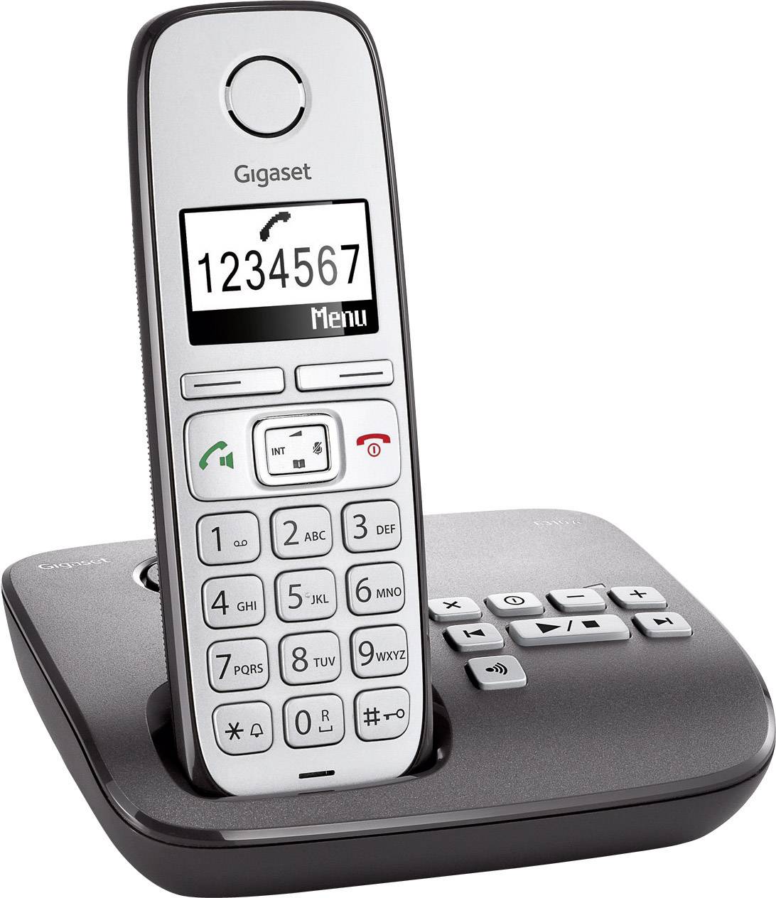 Gigaset E310A Schnurloses Seniorentelefon Anrufbeantworter Beleuchtetes Display Silber, Anthrazit