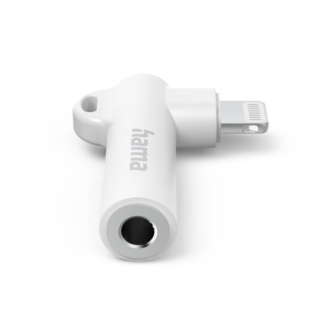 hama 00201700 Aux-Adapter Lightning – 3,5-mm-Klinke-Buchse, 90° Winkelstecker, Weiß
