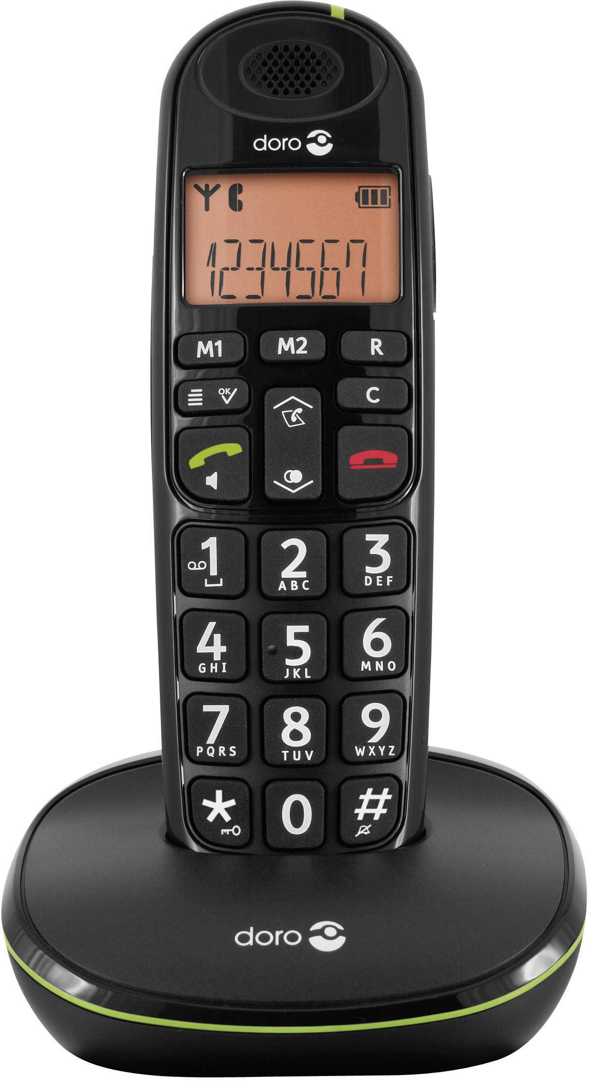 doro PhoneEasy 100w Schnurloses Seniorentelefon Optische Anrufsignalisierung Beleuchtetes Display Schwarz