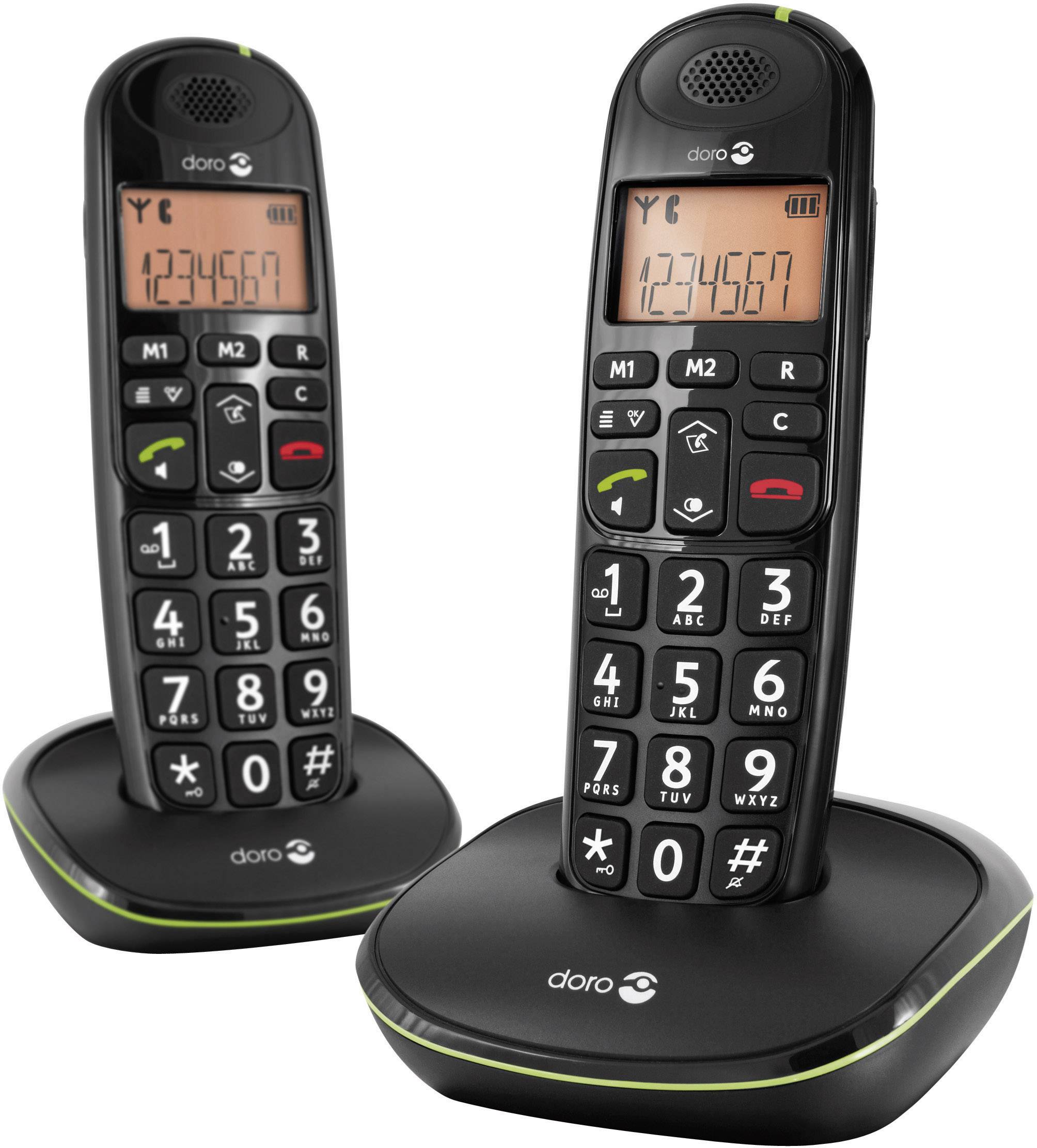 doro PhoneEasy 100w Duo Schnurloses Seniorentelefon Optische Anrufsignalisierung Beleuchtetes Display Schwarz