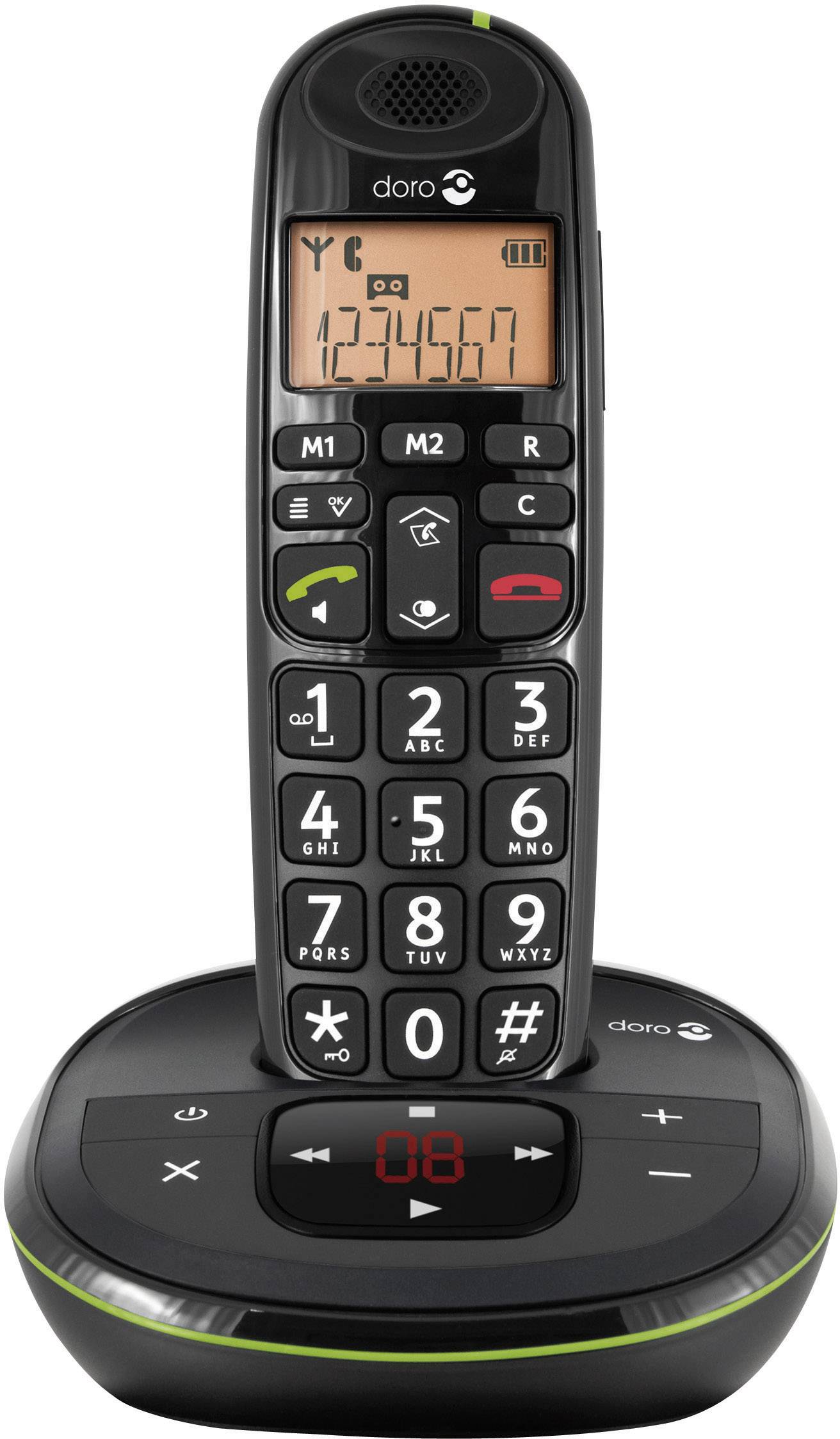 doro PhoneEasy 105wr Schnurloses Seniorentelefon Optische Anrufsignalisierung, Anrufbeantworter Beleuchtetes Display Schwarz