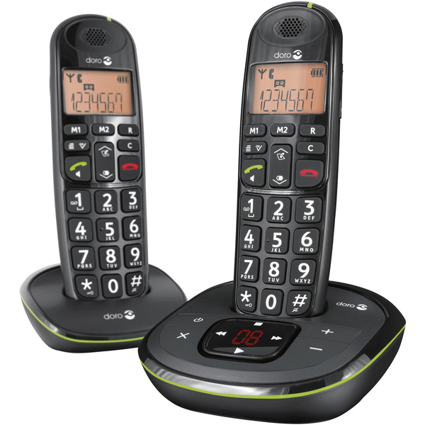 Doro PhoneEasy 105wr Duo Schnurloses Seniorentelefon Optische Anrufsignalisierung, Anrufbeantworter Beleuchtetes Display Schwarz
