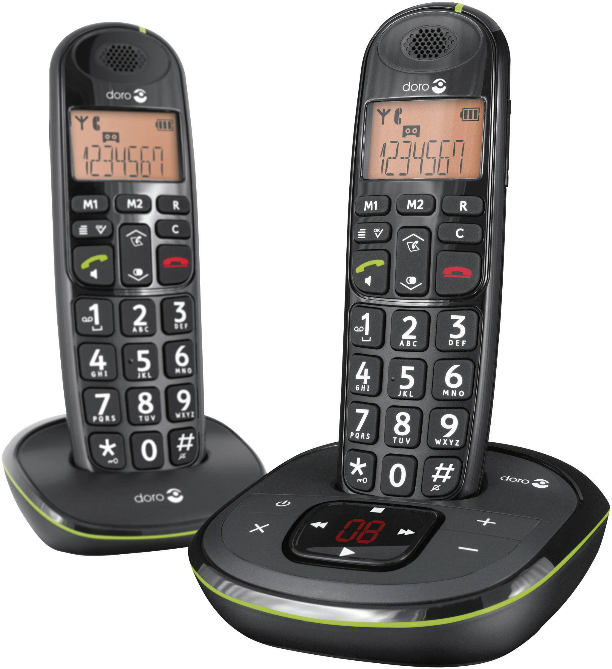 doro PhoneEasy 105wr Duo Schnurloses Seniorentelefon Optische Anrufsignalisierung, Anrufbeantworter Beleuchtetes Display Schwarz